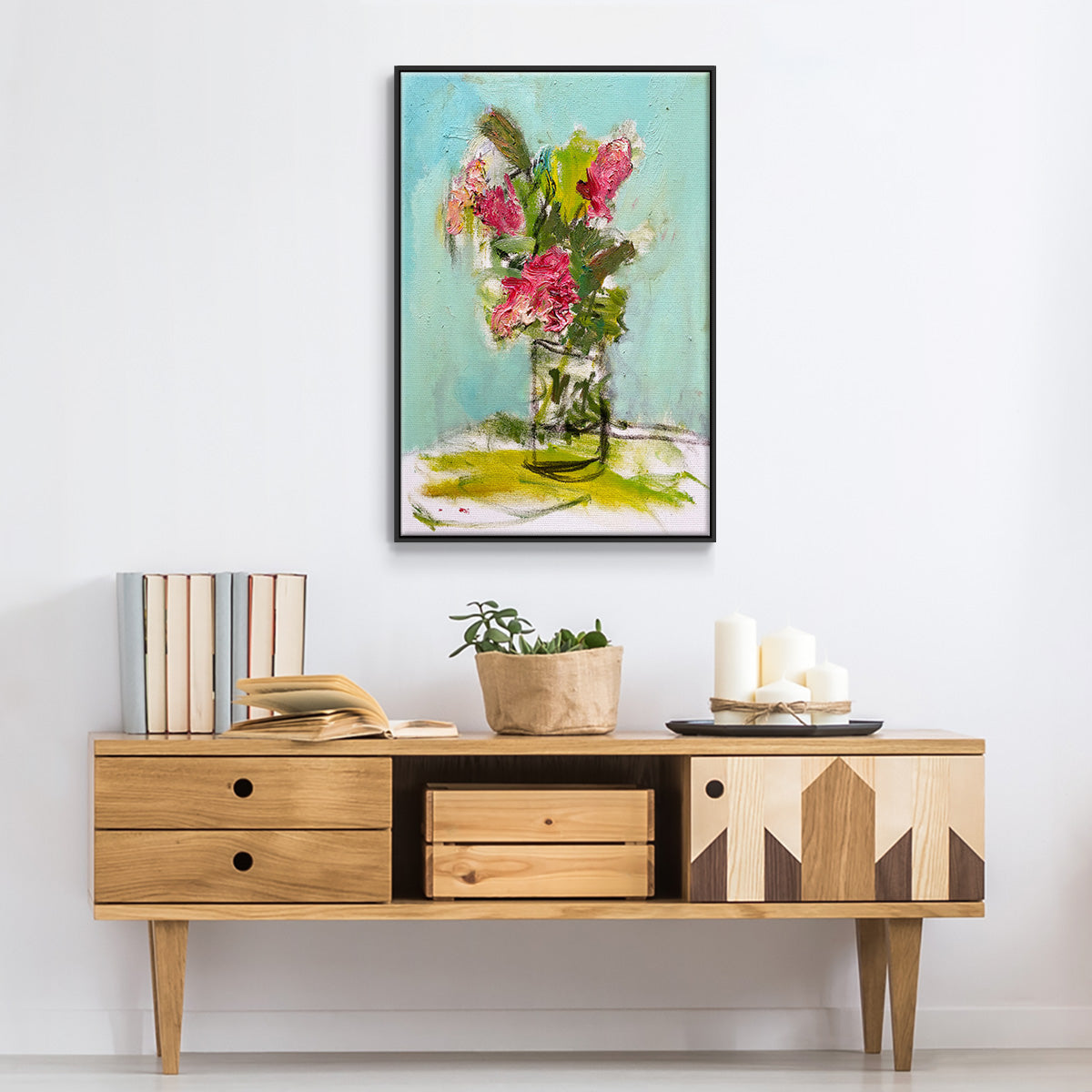 Turquoise Lilly - Floater Framed Canvas Print