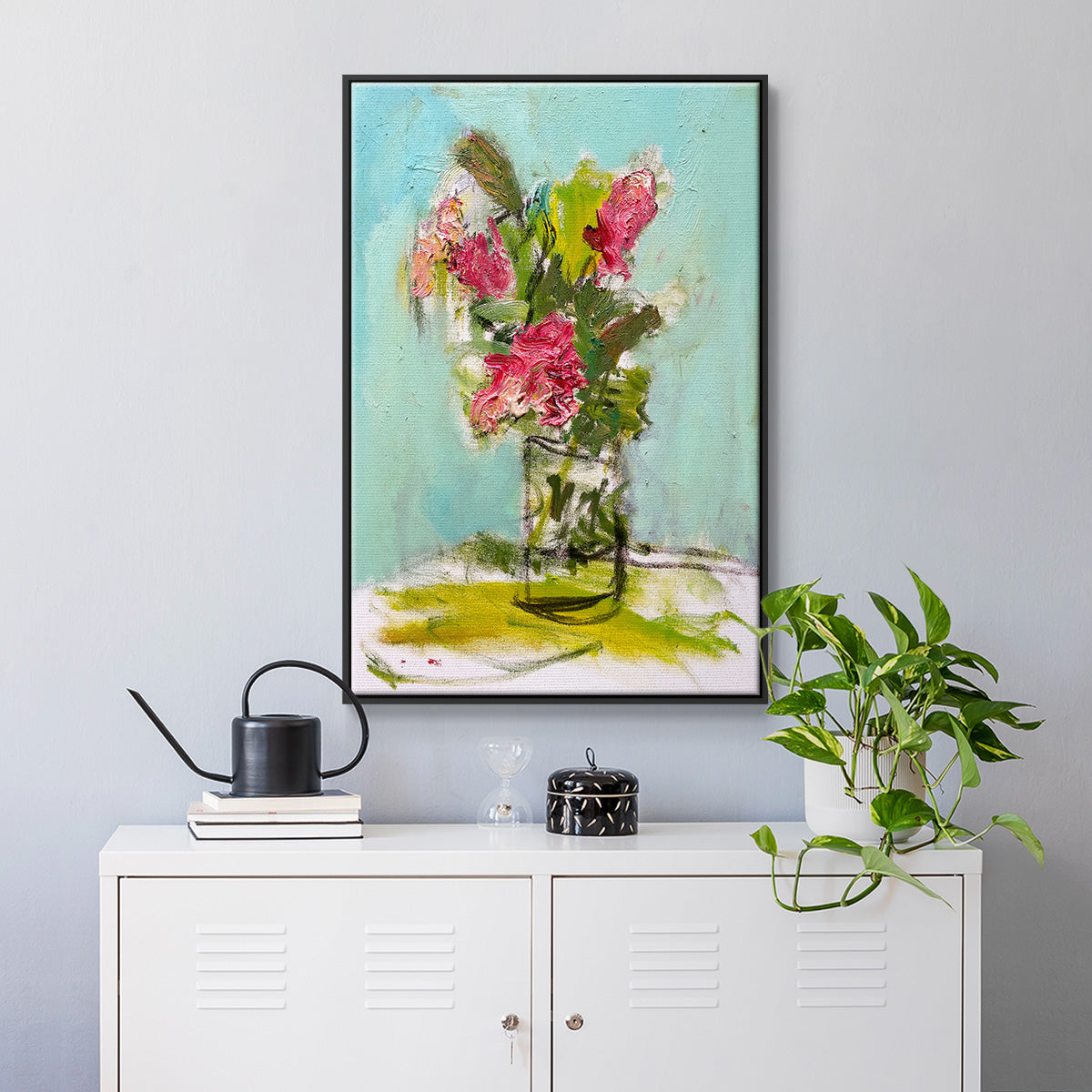 Turquoise Lilly - Floater Framed Canvas Print