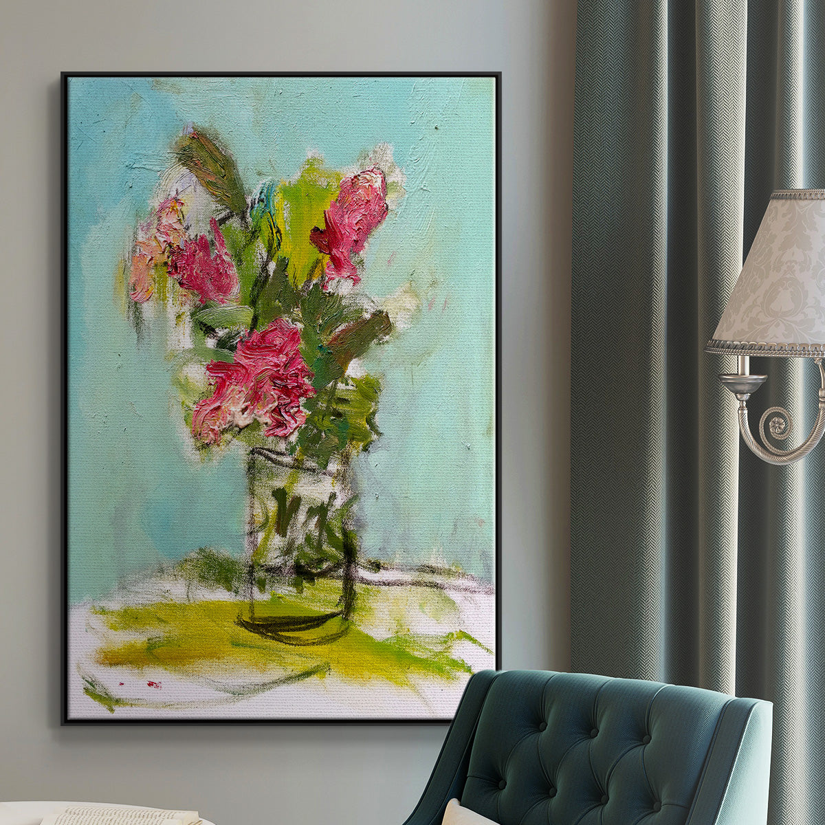 Turquoise Lilly - Floater Framed Canvas Print