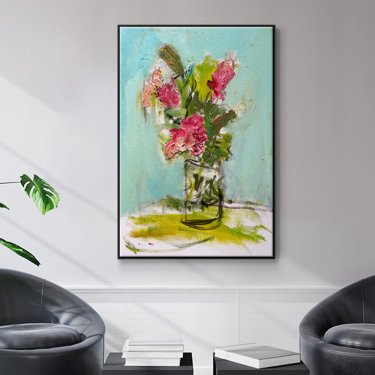 Turquoise Lilly - Floater Framed Canvas Print
