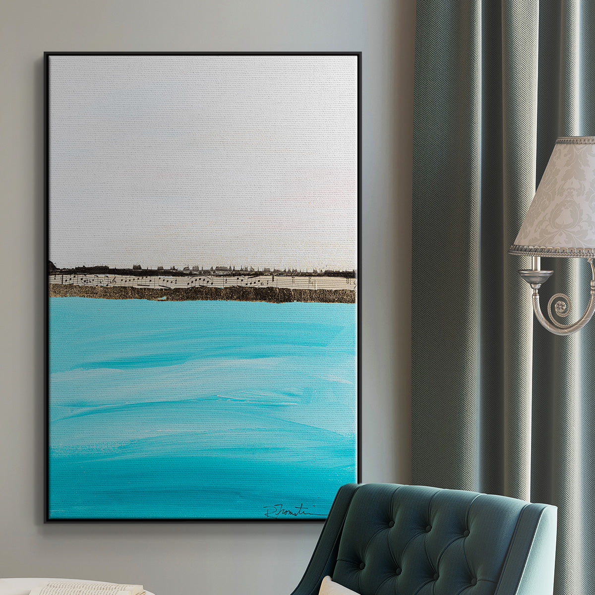 Harmony in Turquiose - Floater Framed Canvas Print