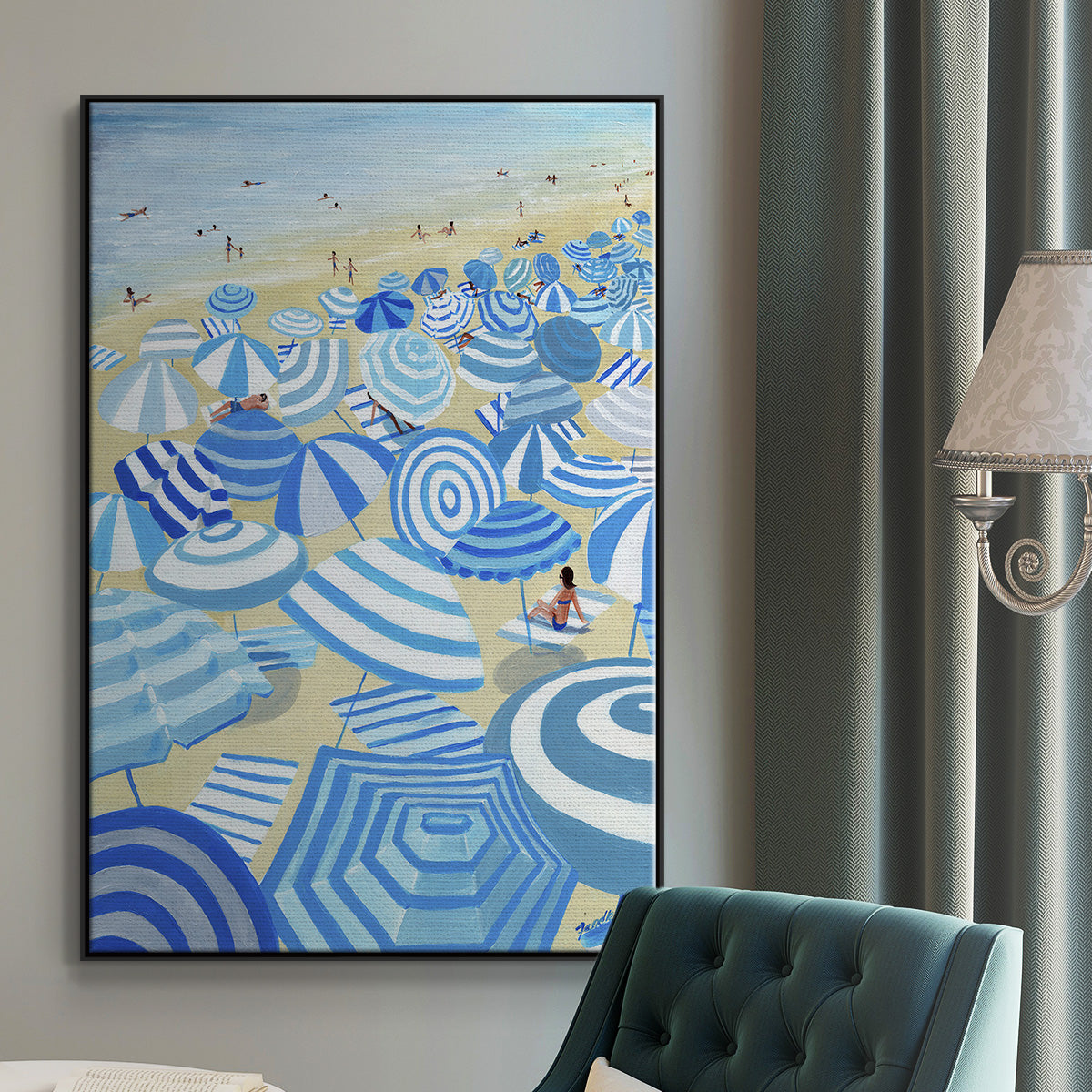 Sky Blue Beach - Floater Framed Canvas Print