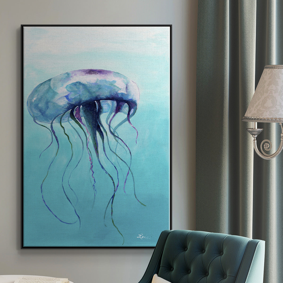 Jelly Fish - Floater Framed Canvas Print