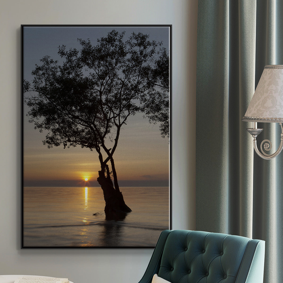 Sunset Silhouette - Floater Framed Canvas Print