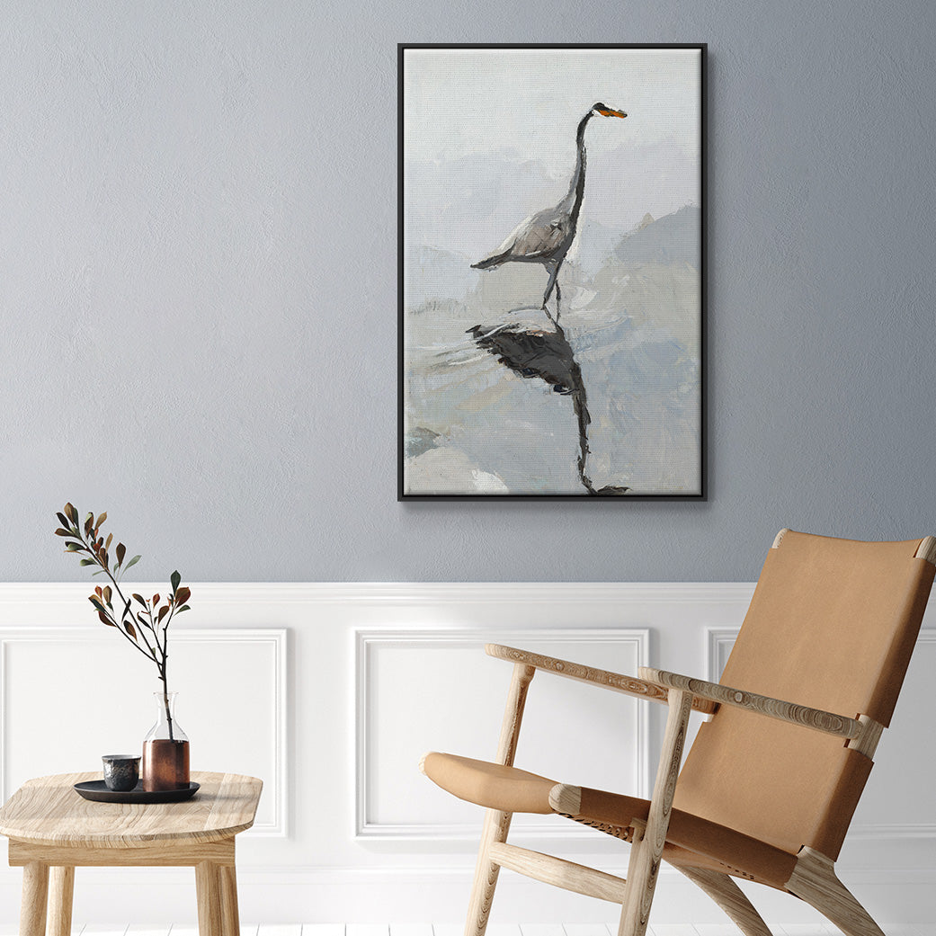 Heron - Floater Framed Canvas Print