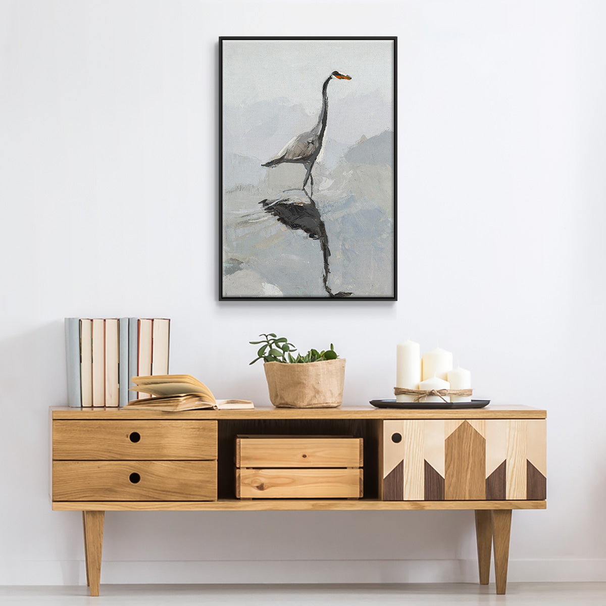 Heron - Floater Framed Canvas Print