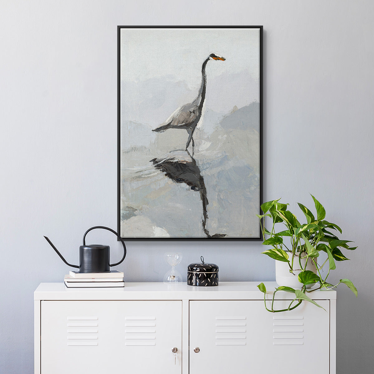 Heron - Floater Framed Canvas Print