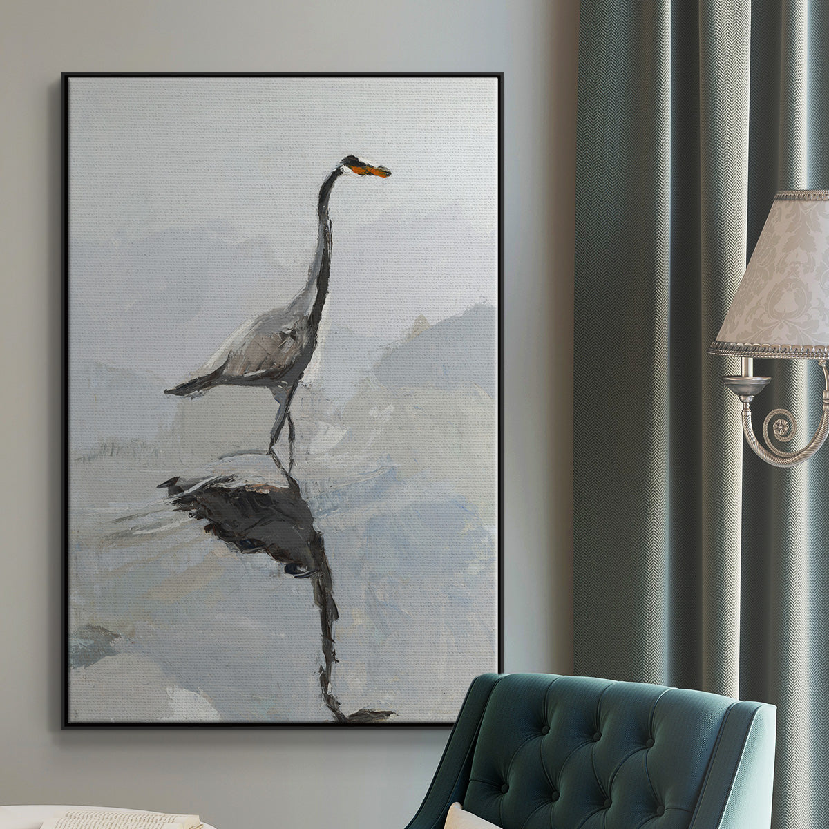 Heron - Floater Framed Canvas Print