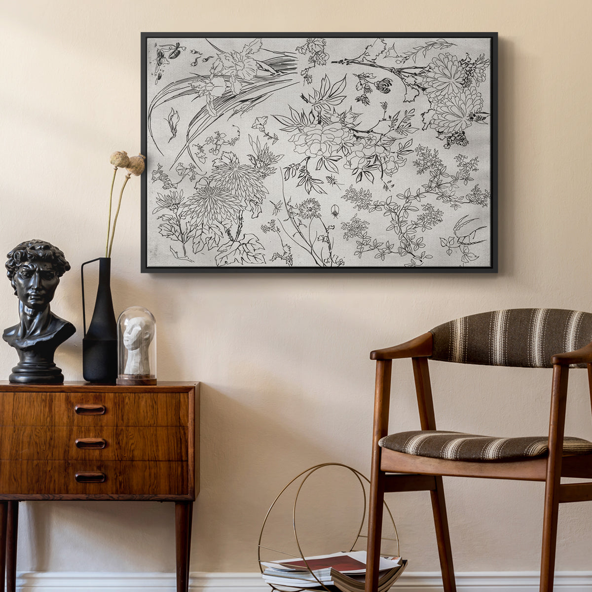 Vintage Abstract Print XVI - Floater Framed Canvas Print