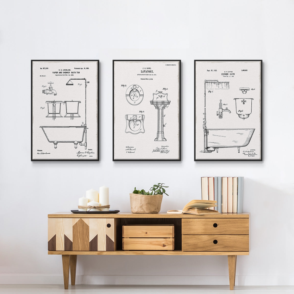 Vintage Bath I - Floater Framed Canvas Set