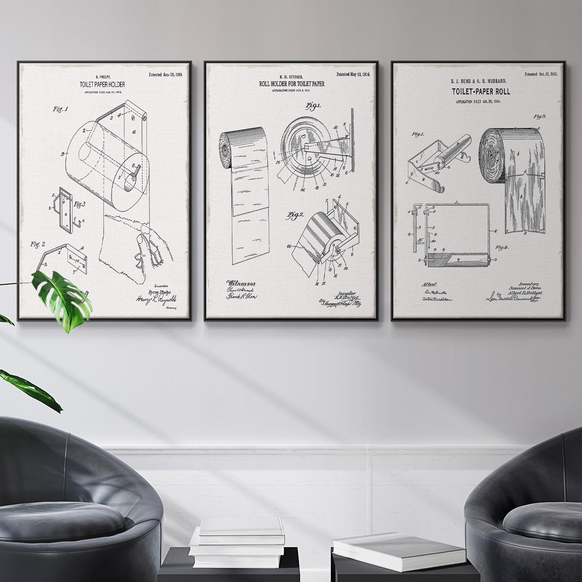 Toilet Paper Patent I - Floater Framed Canvas Set