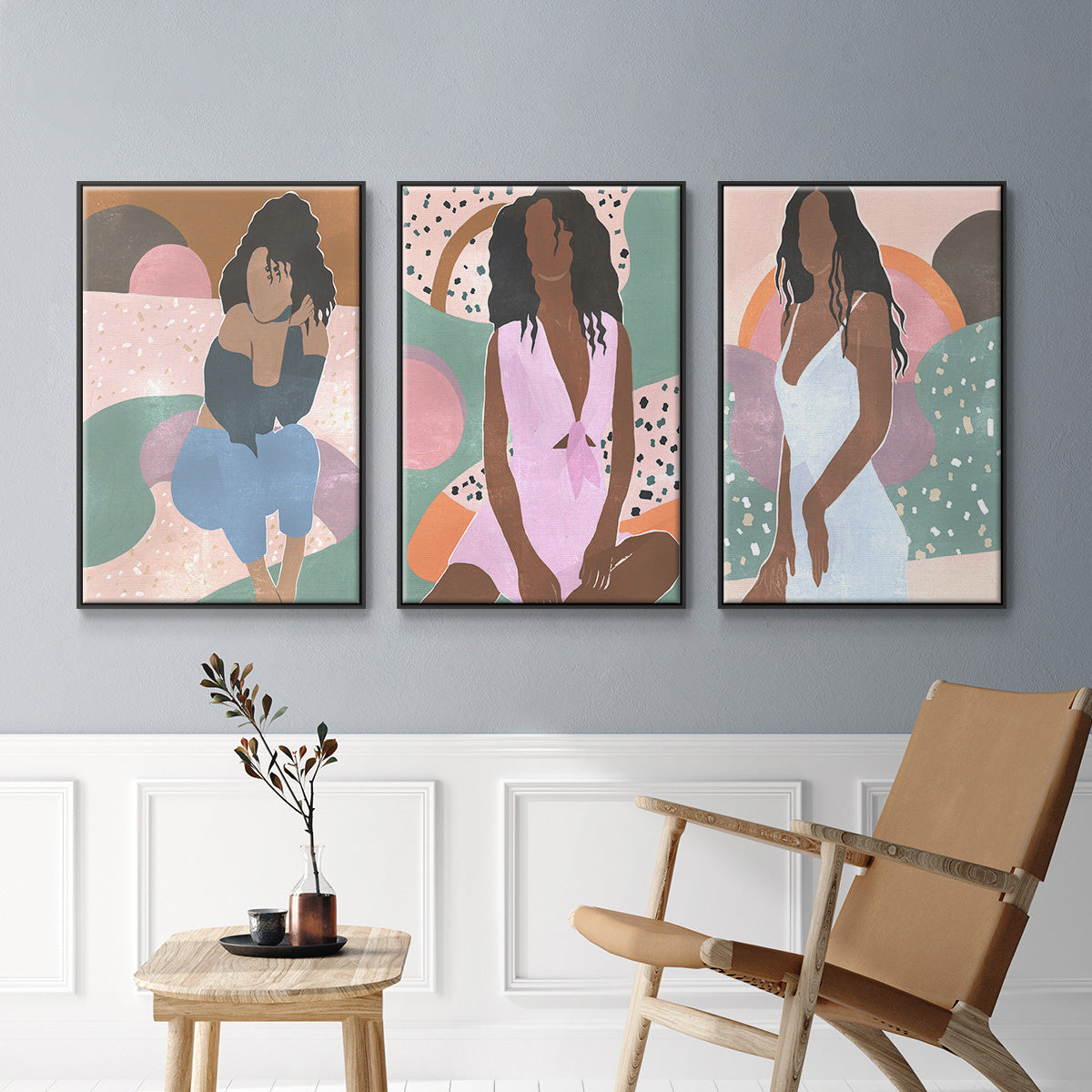 Curly Lady I - Floater Framed Canvas Set