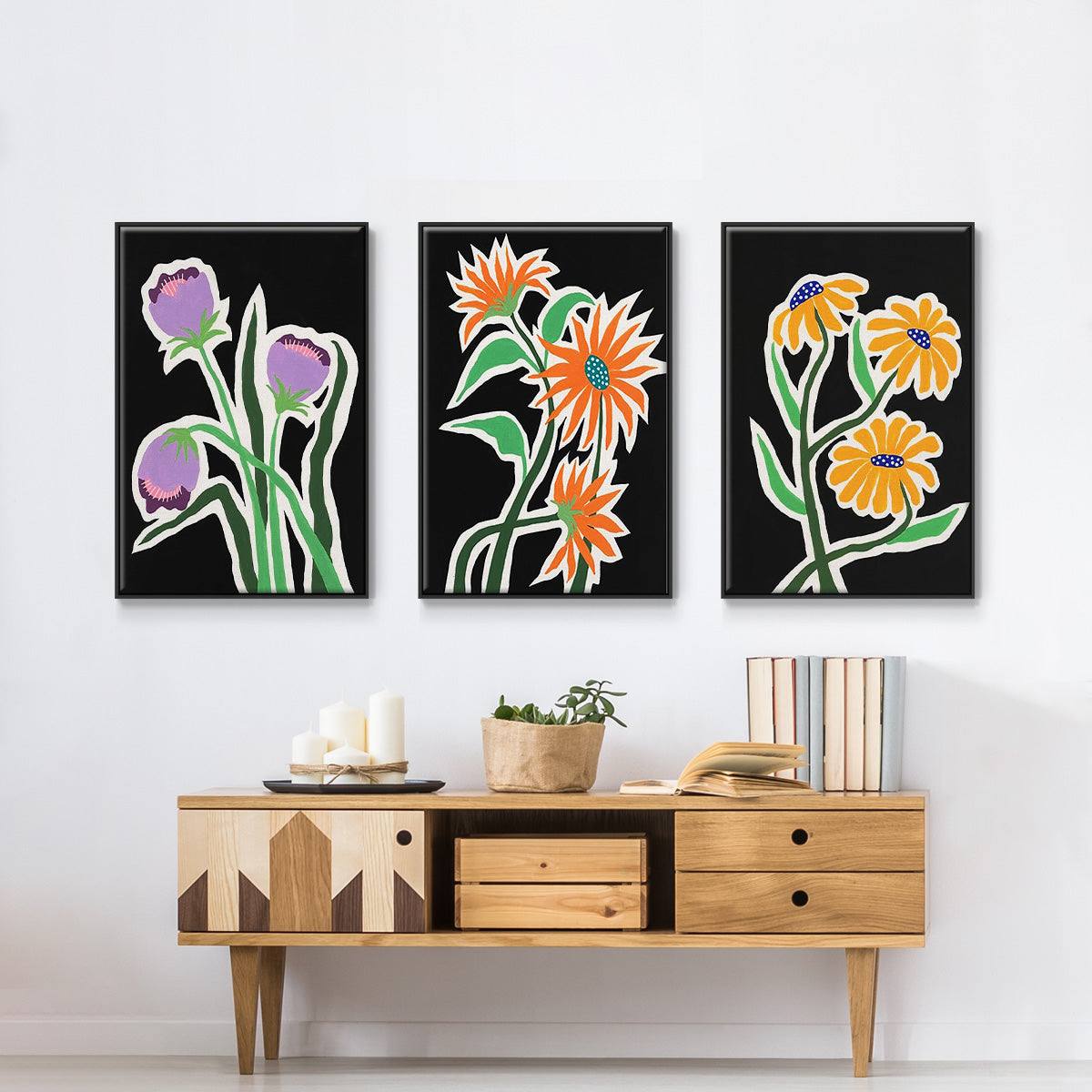 Pop Flowers I - Floater Framed Canvas Set
