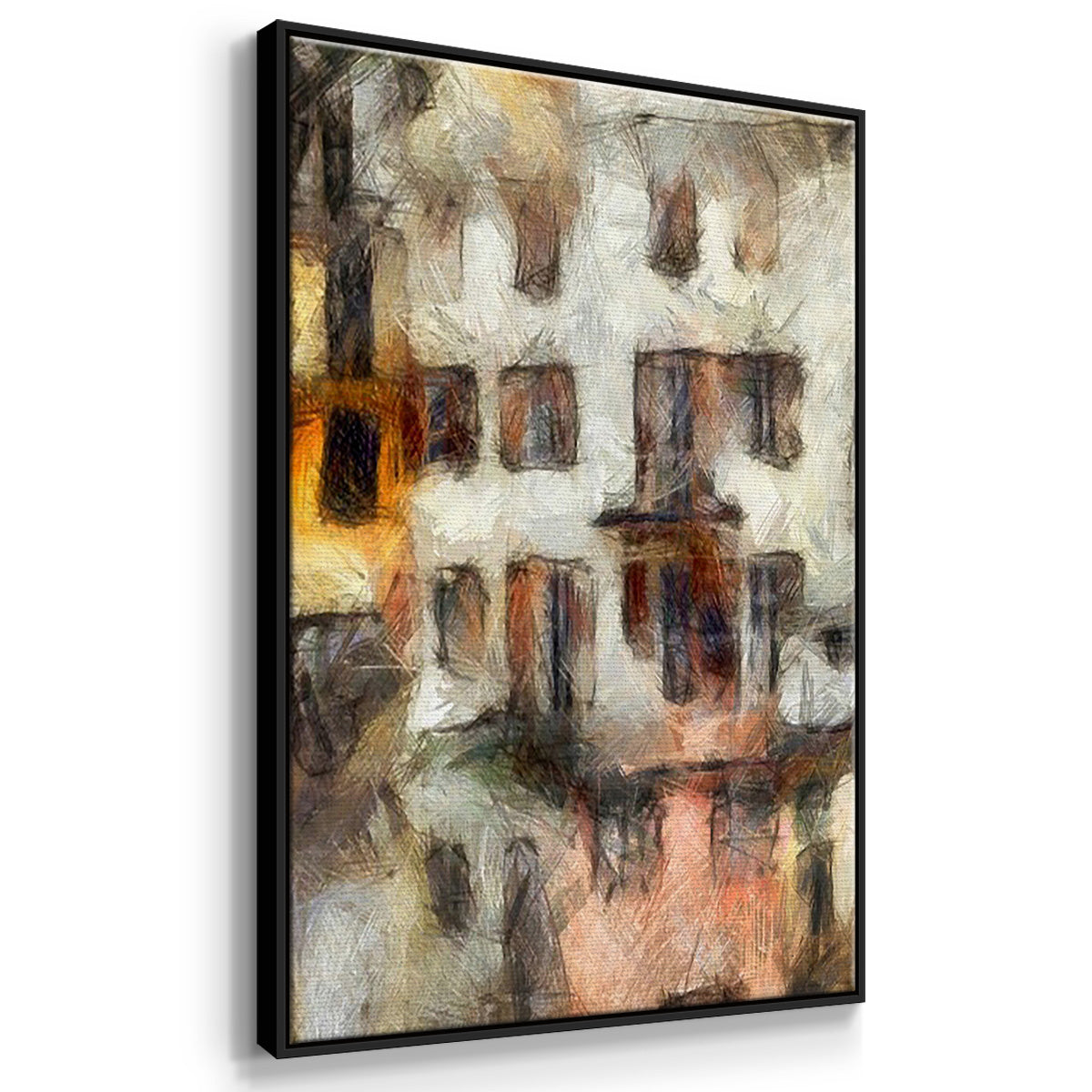 Stacked Houses I - Floater Framed Canvas Set