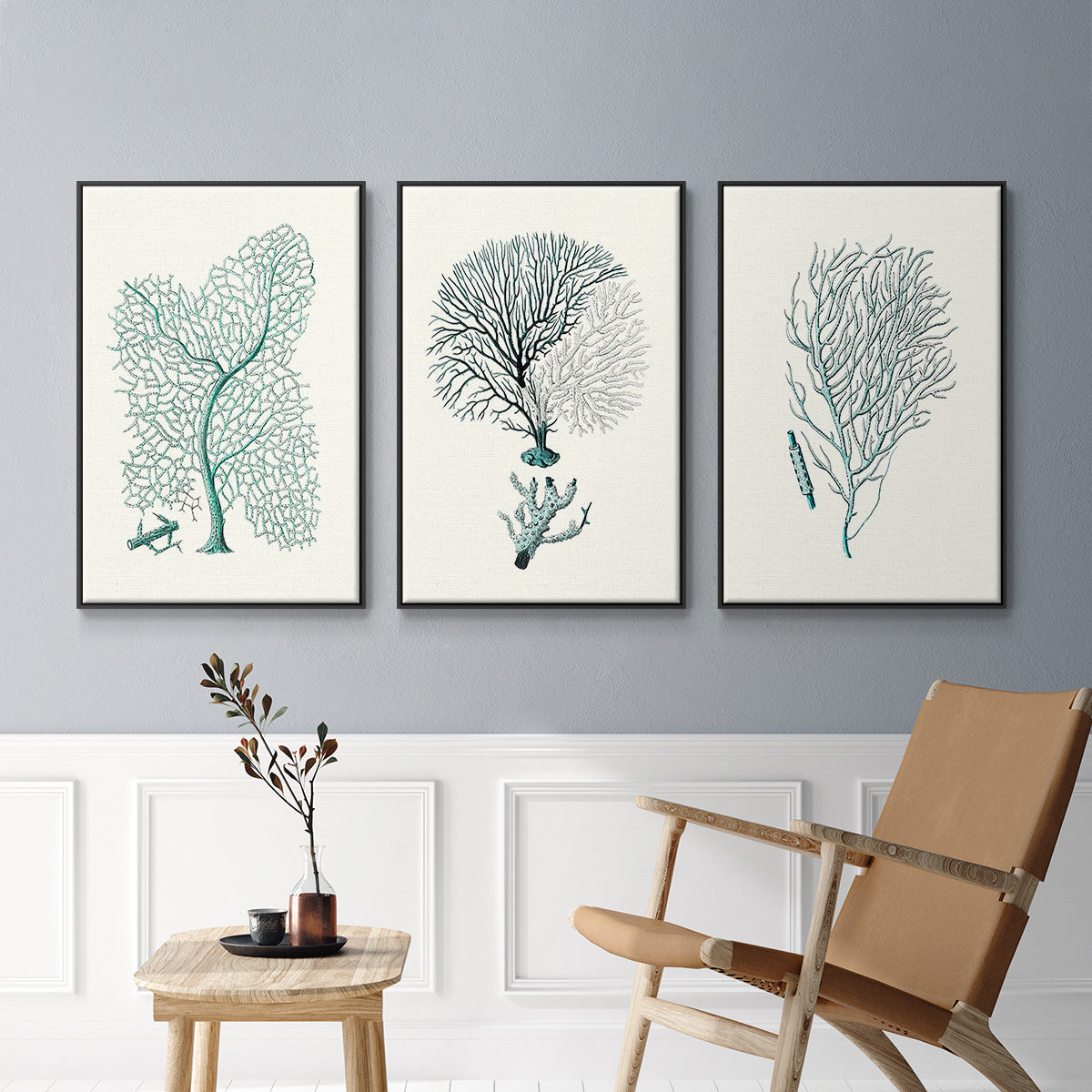 Antique Coastal Coral I - Floater Framed Canvas Set