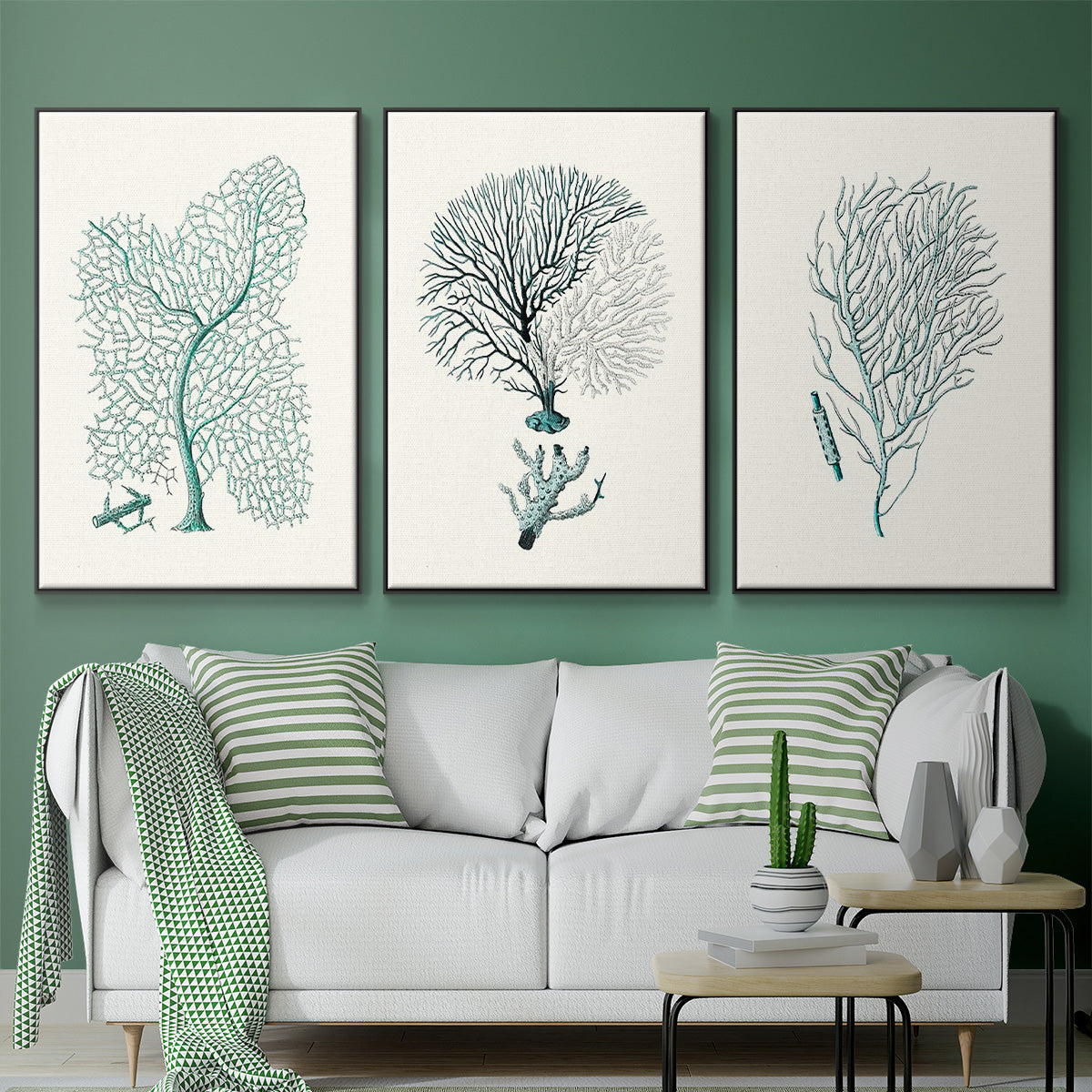 Antique Coastal Coral I - Floater Framed Canvas Set