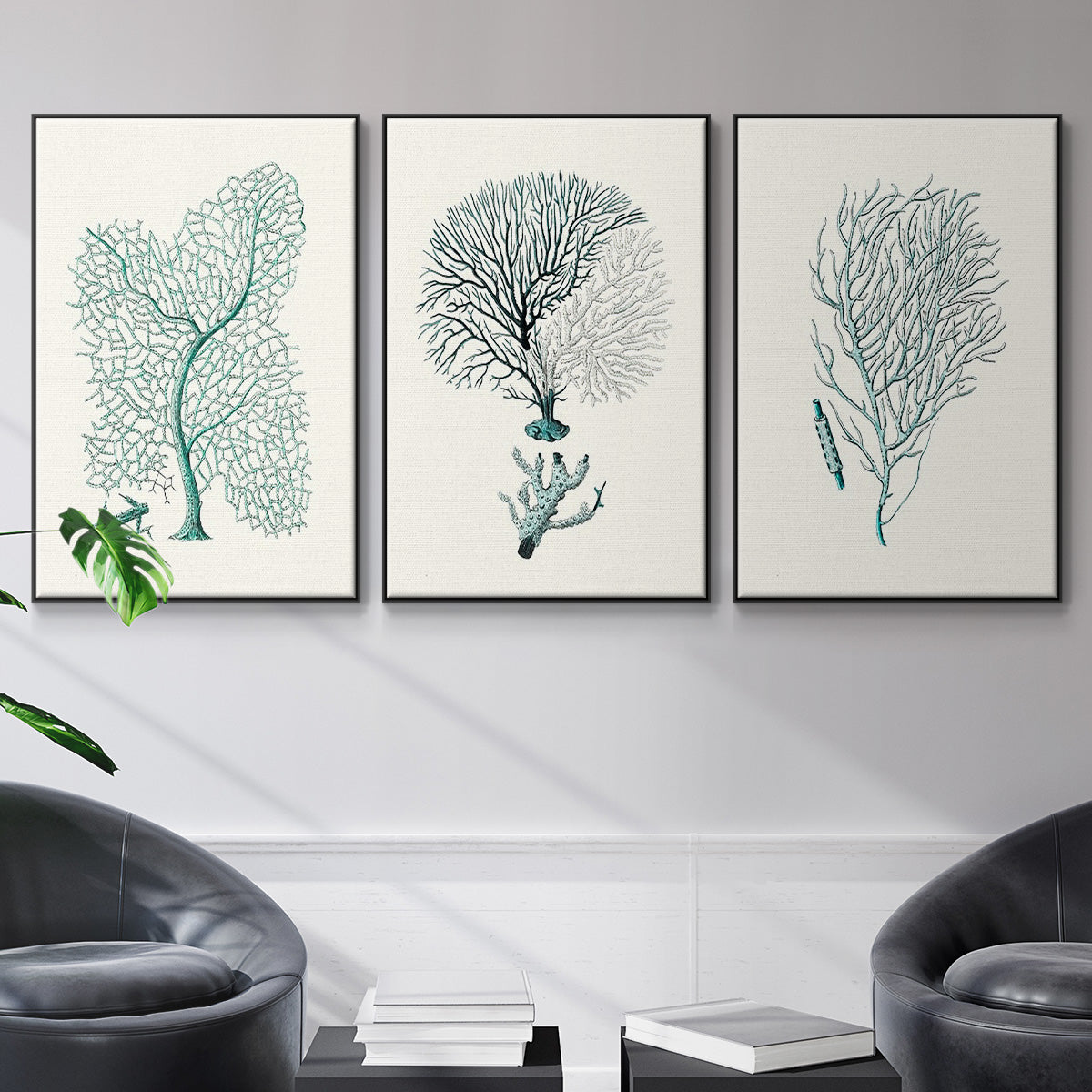 Antique Coastal Coral I - Floater Framed Canvas Set
