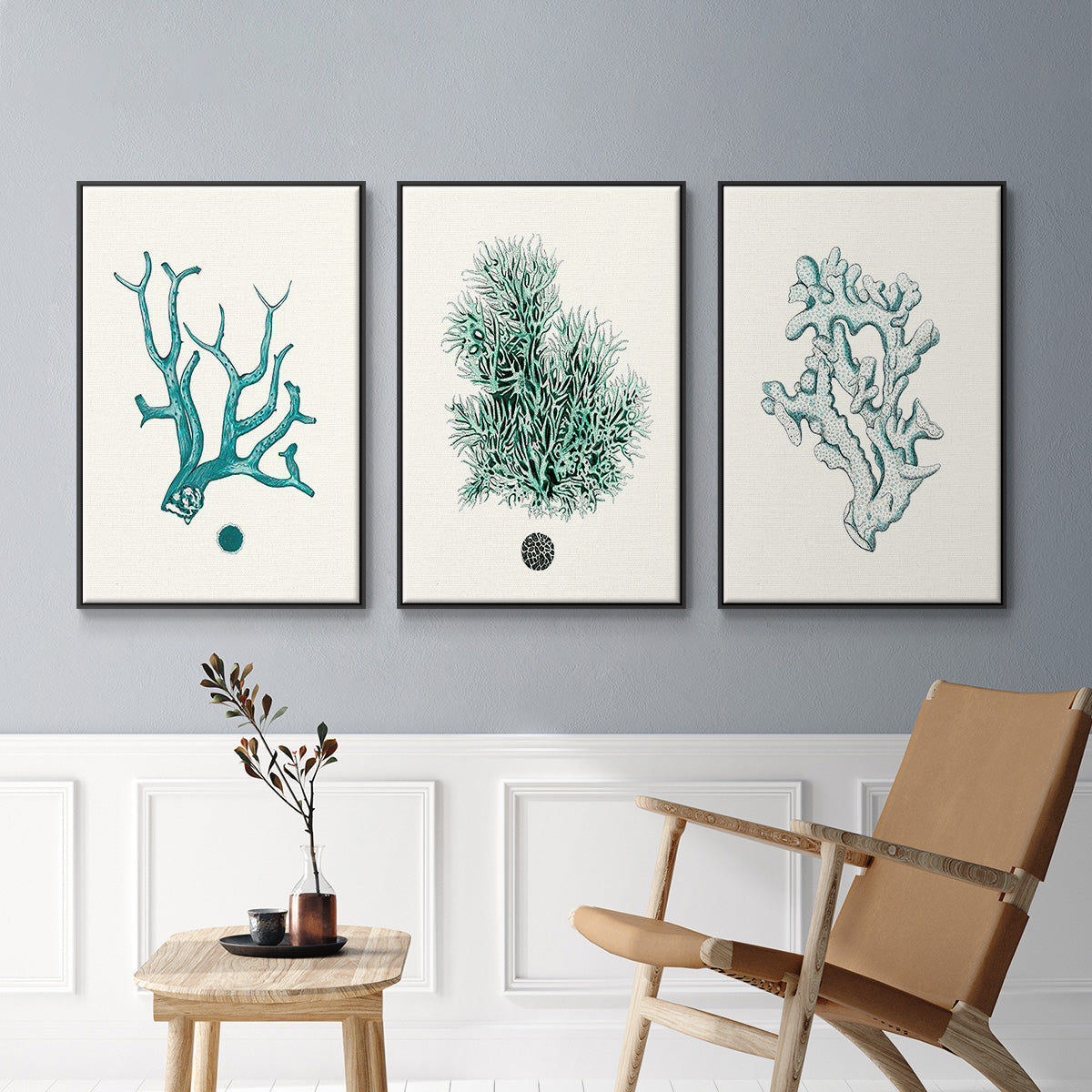 Antique Coastal Coral IV - Floater Framed Canvas Set