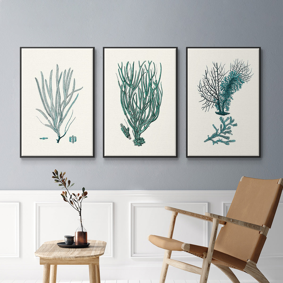 Antique Coastal Coral VI - Floater Framed Canvas Set
