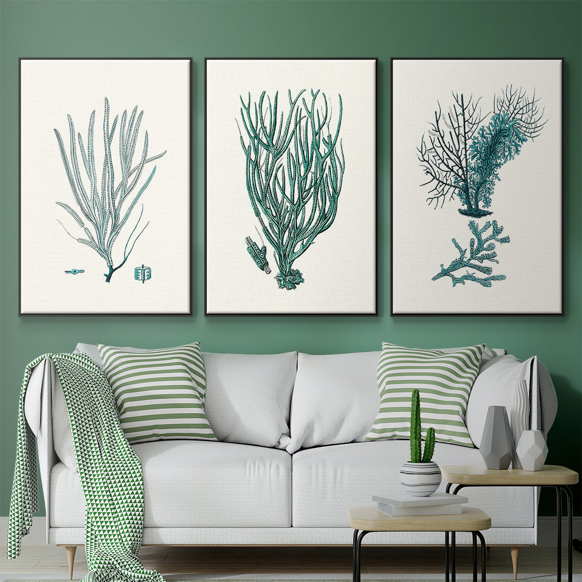 Antique Coastal Coral VI - Floater Framed Canvas Set