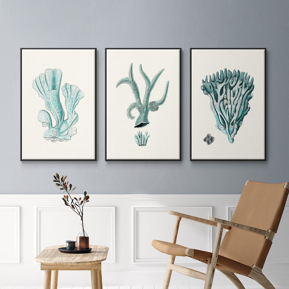 Antique Coastal Coral X - Floater Framed Canvas Set