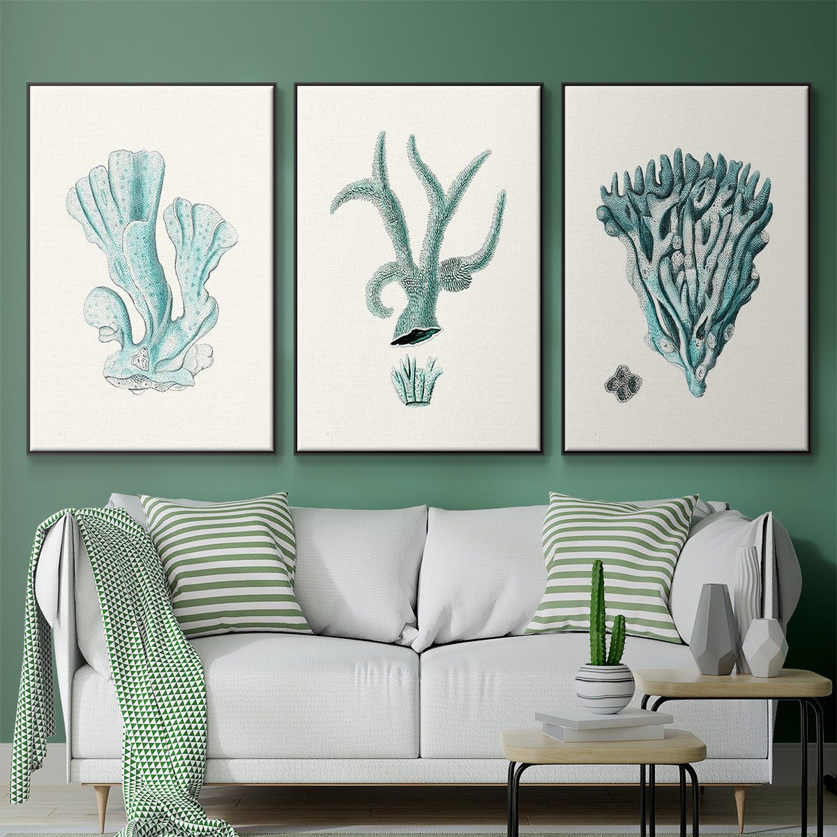 Antique Coastal Coral X - Floater Framed Canvas Set