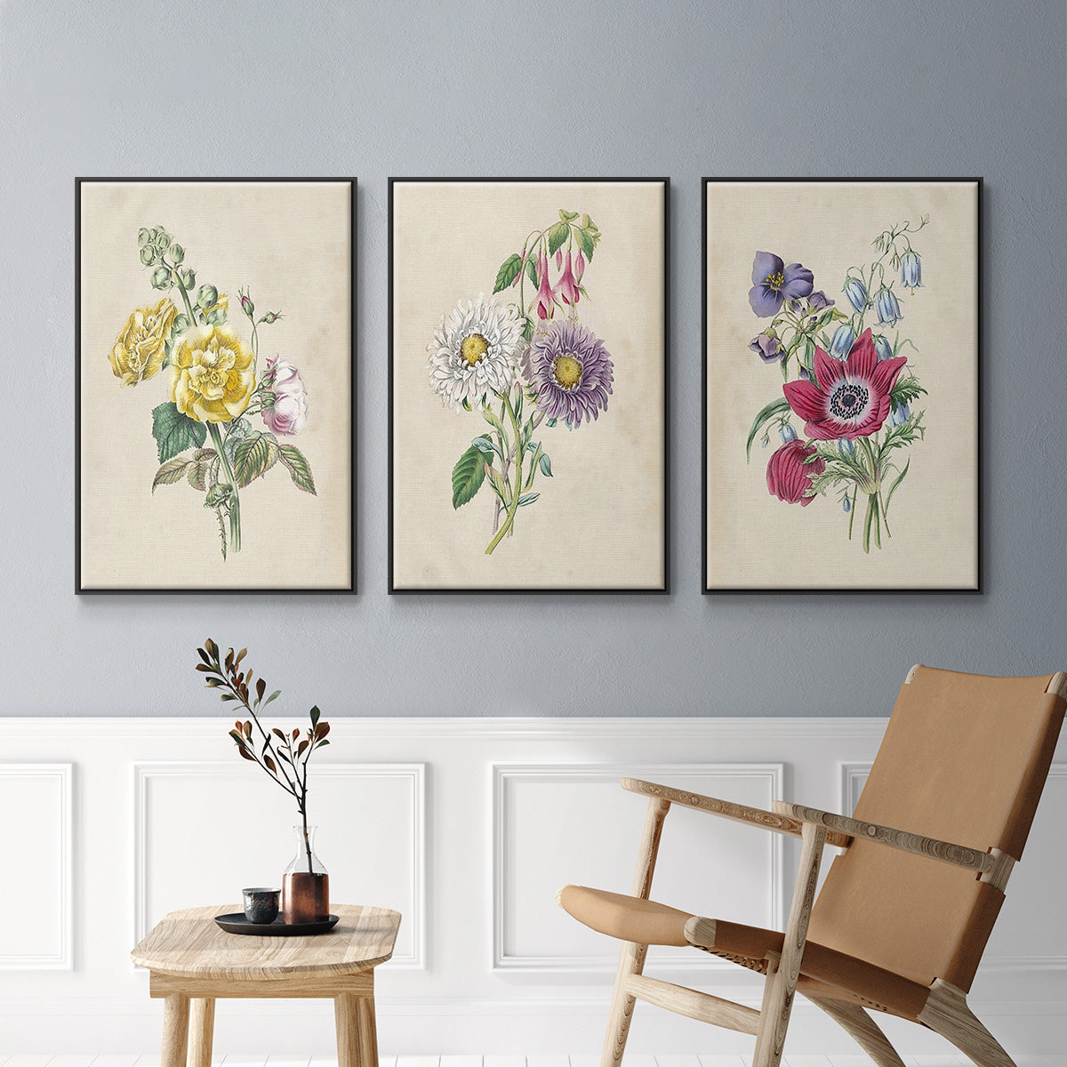 Antique Garden Bouquet I - Floater Framed Canvas Set
