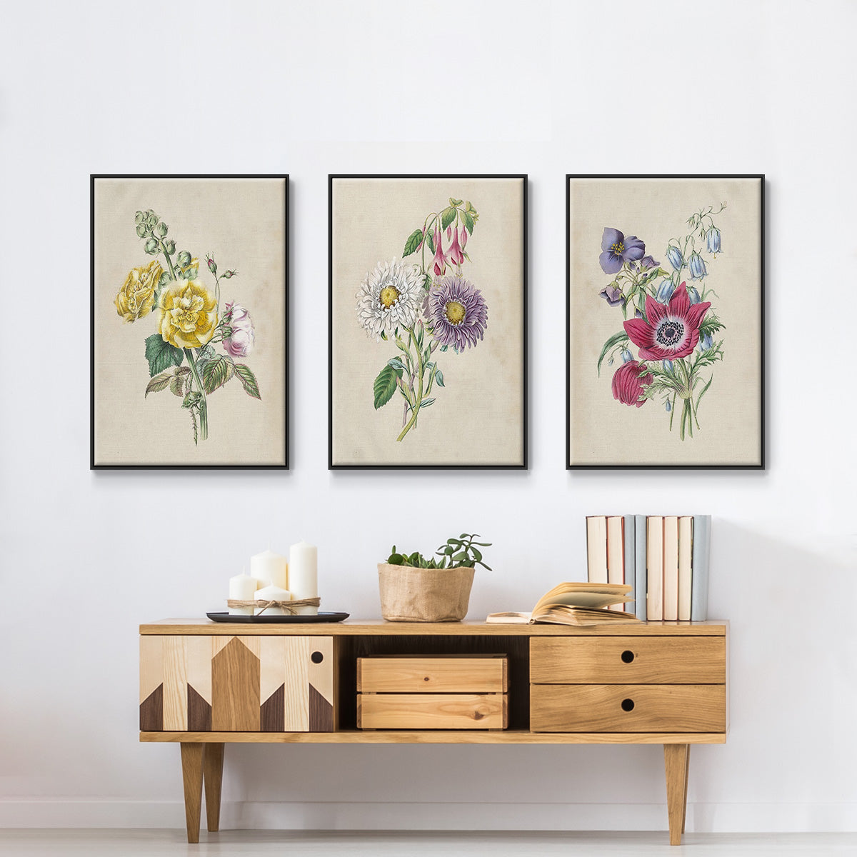 Antique Garden Bouquet I - Floater Framed Canvas Set