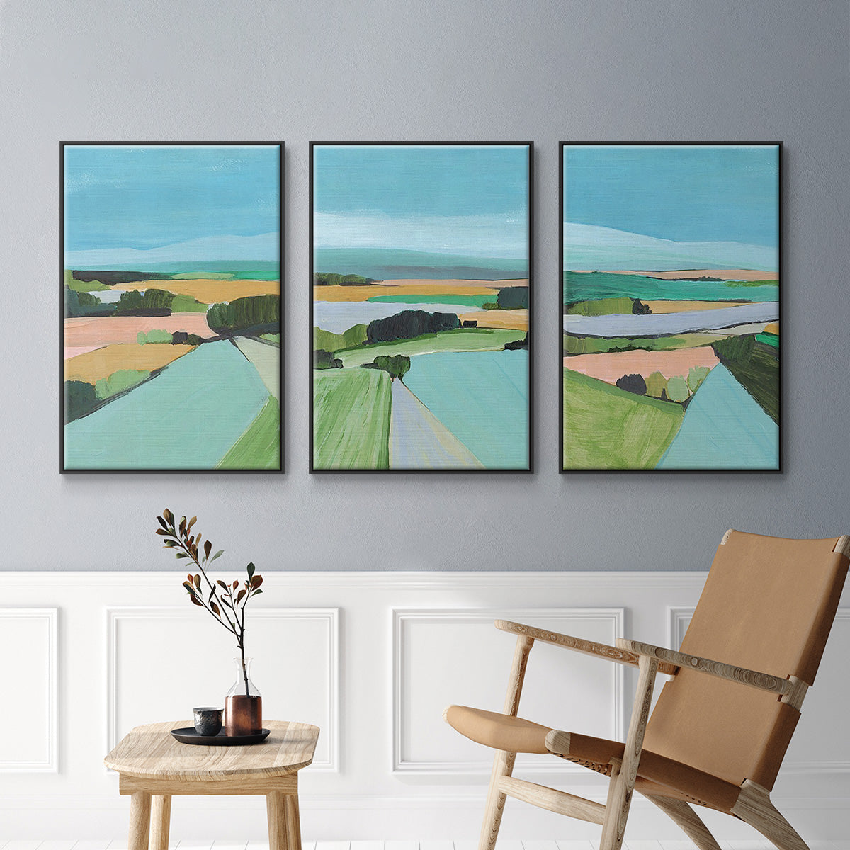 Bright Colored Countryside I - Floater Framed Canvas Set