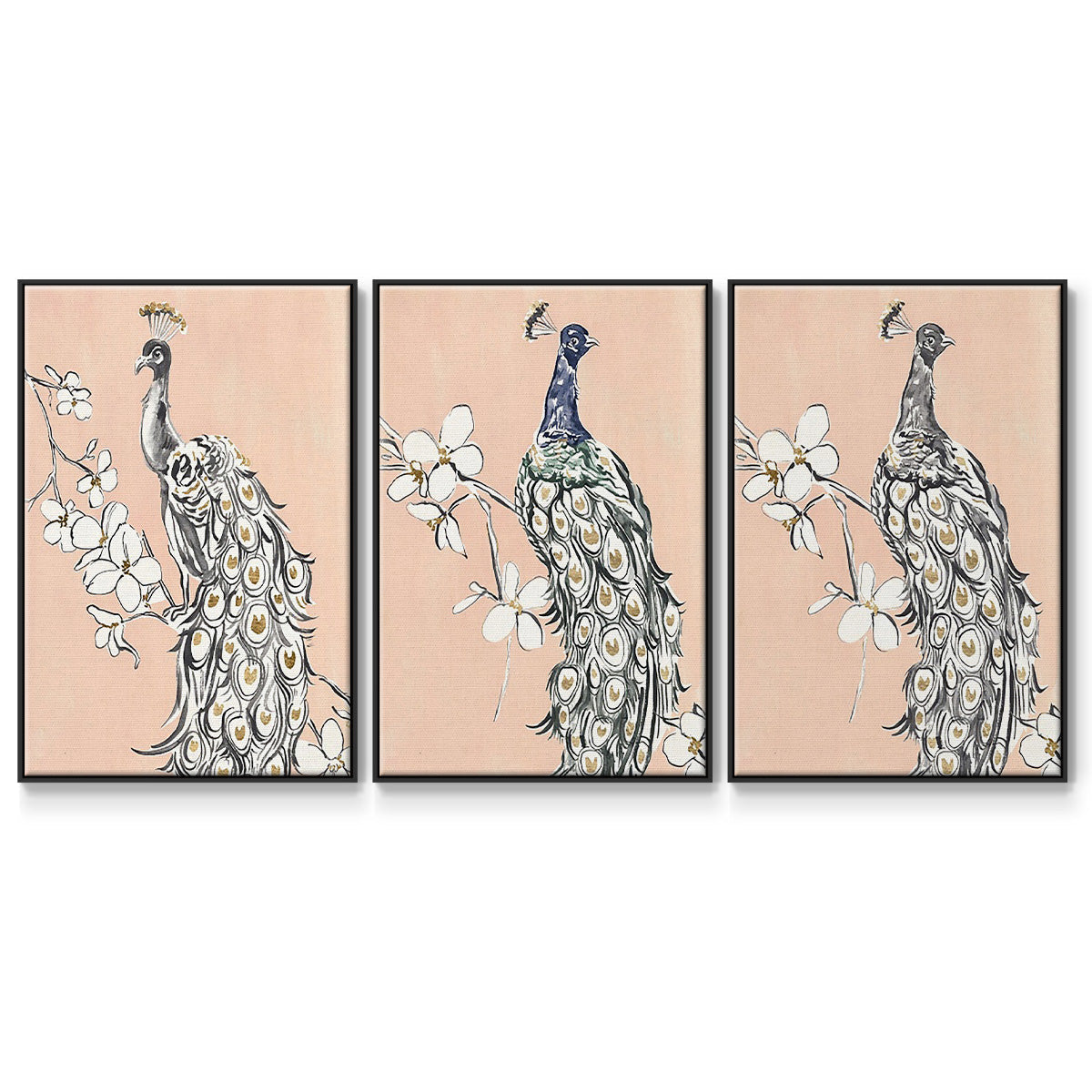 Peacock in Gold I - Floater Framed Canvas Set