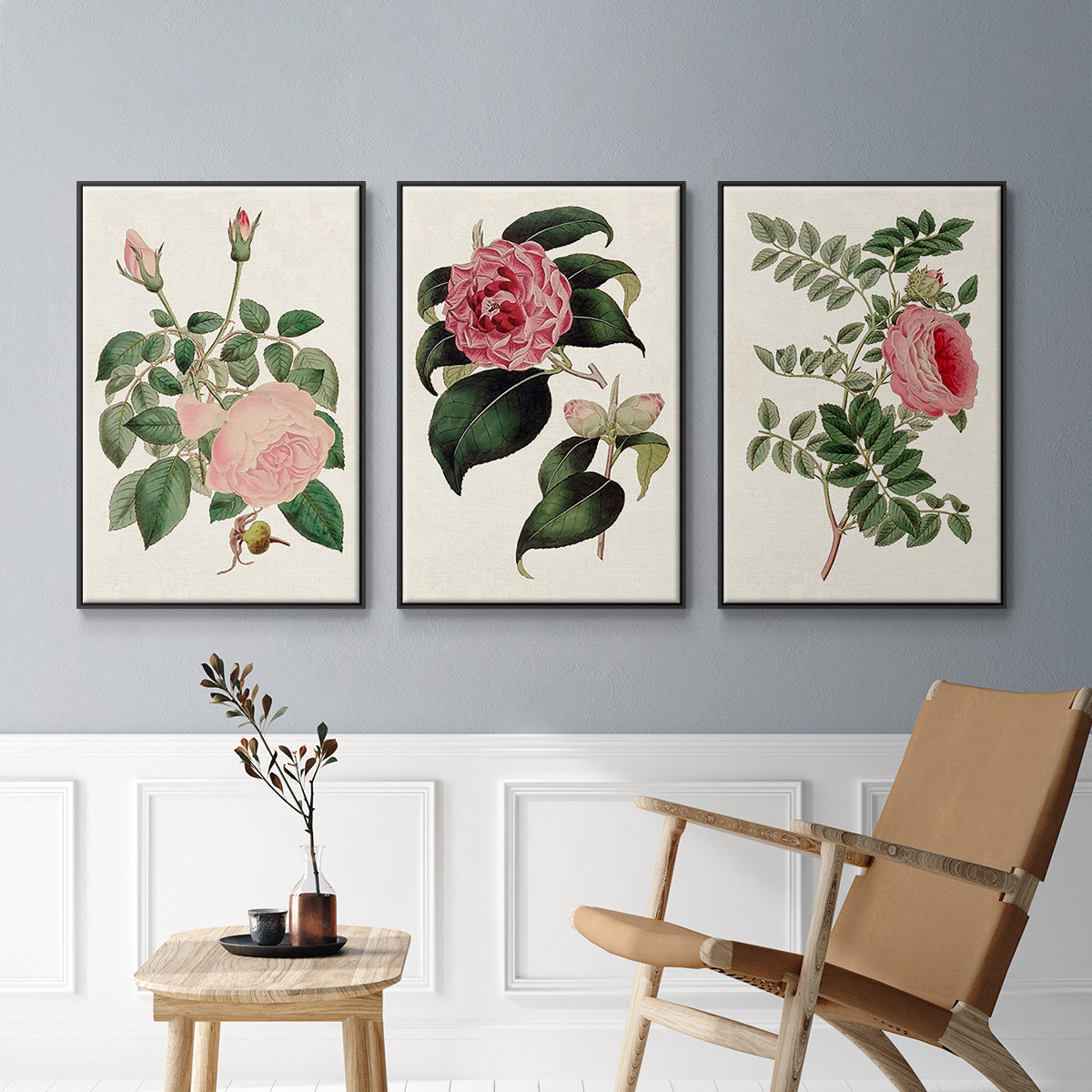 Pink Floral Mix I - Floater Framed Canvas Set