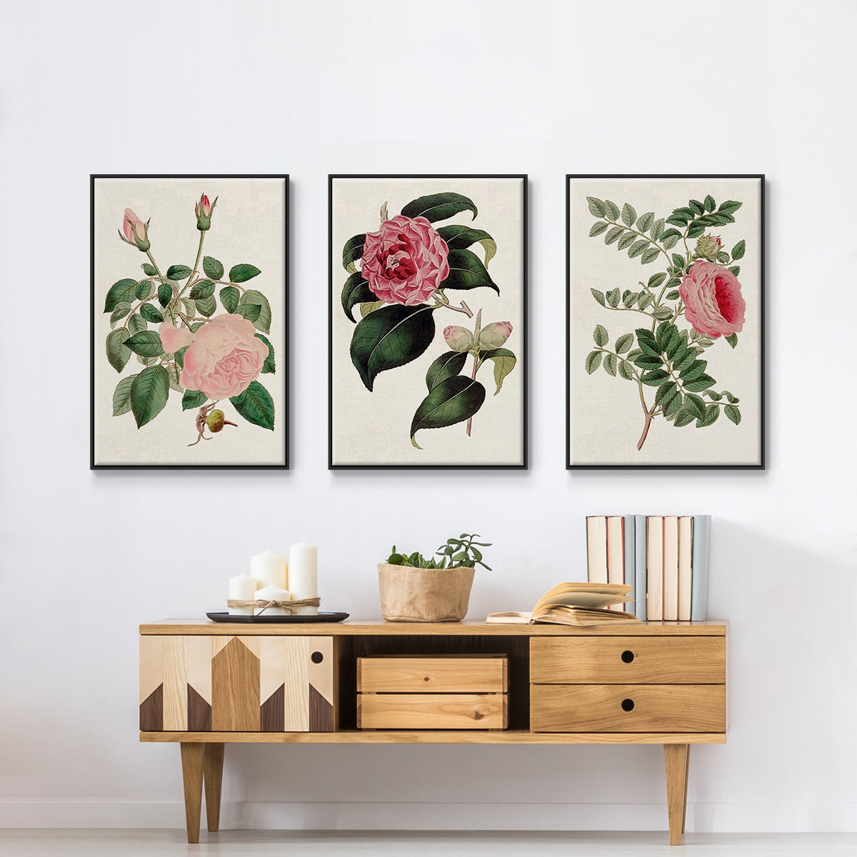 Pink Floral Mix I - Floater Framed Canvas Set