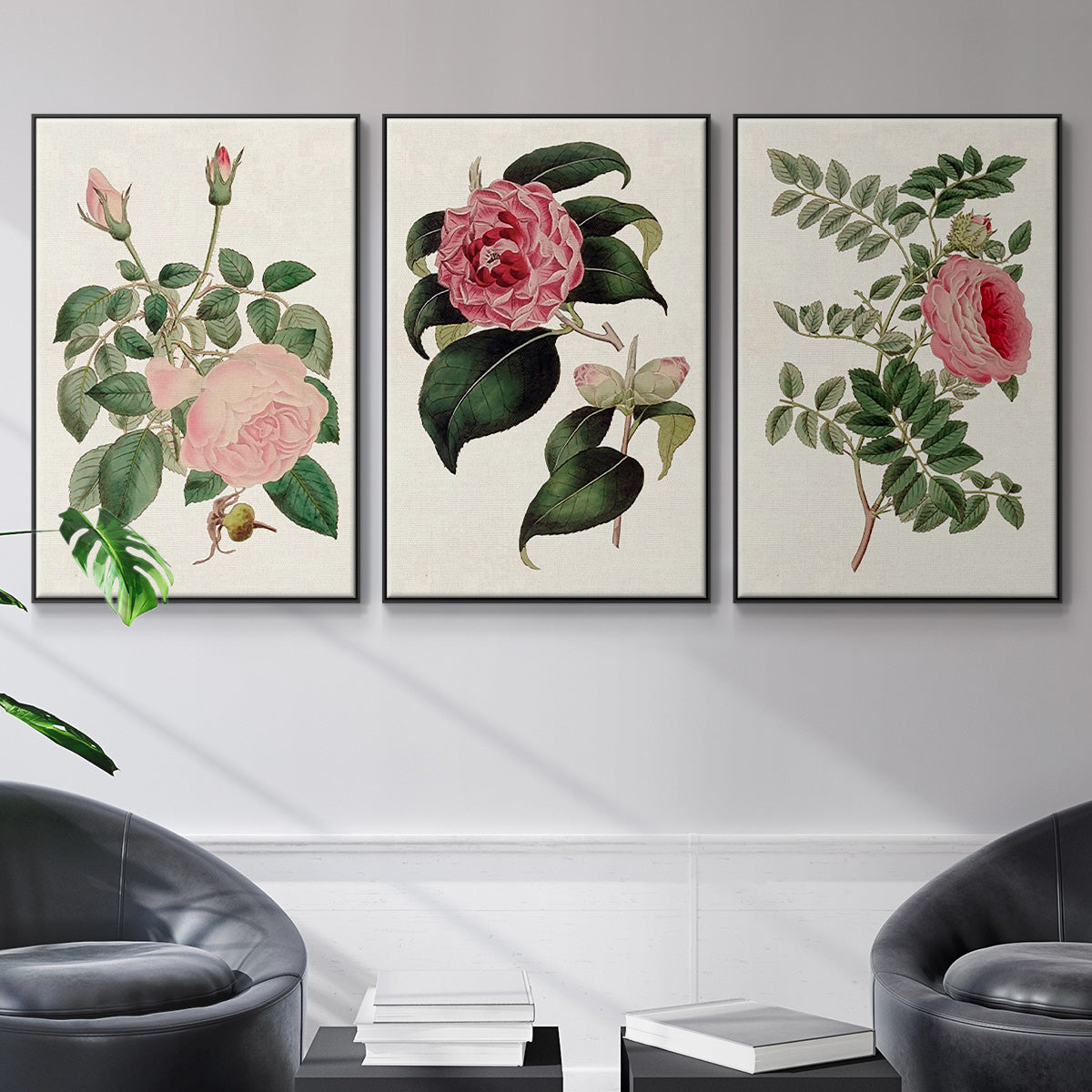 Pink Floral Mix I - Floater Framed Canvas Set