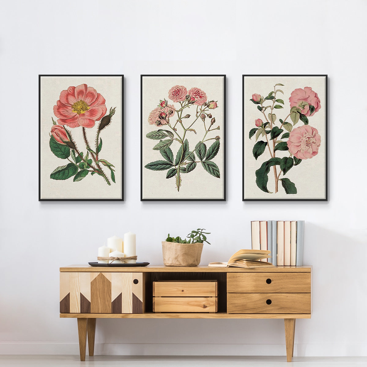 Pink Floral Mix IV - Floater Framed Canvas Set