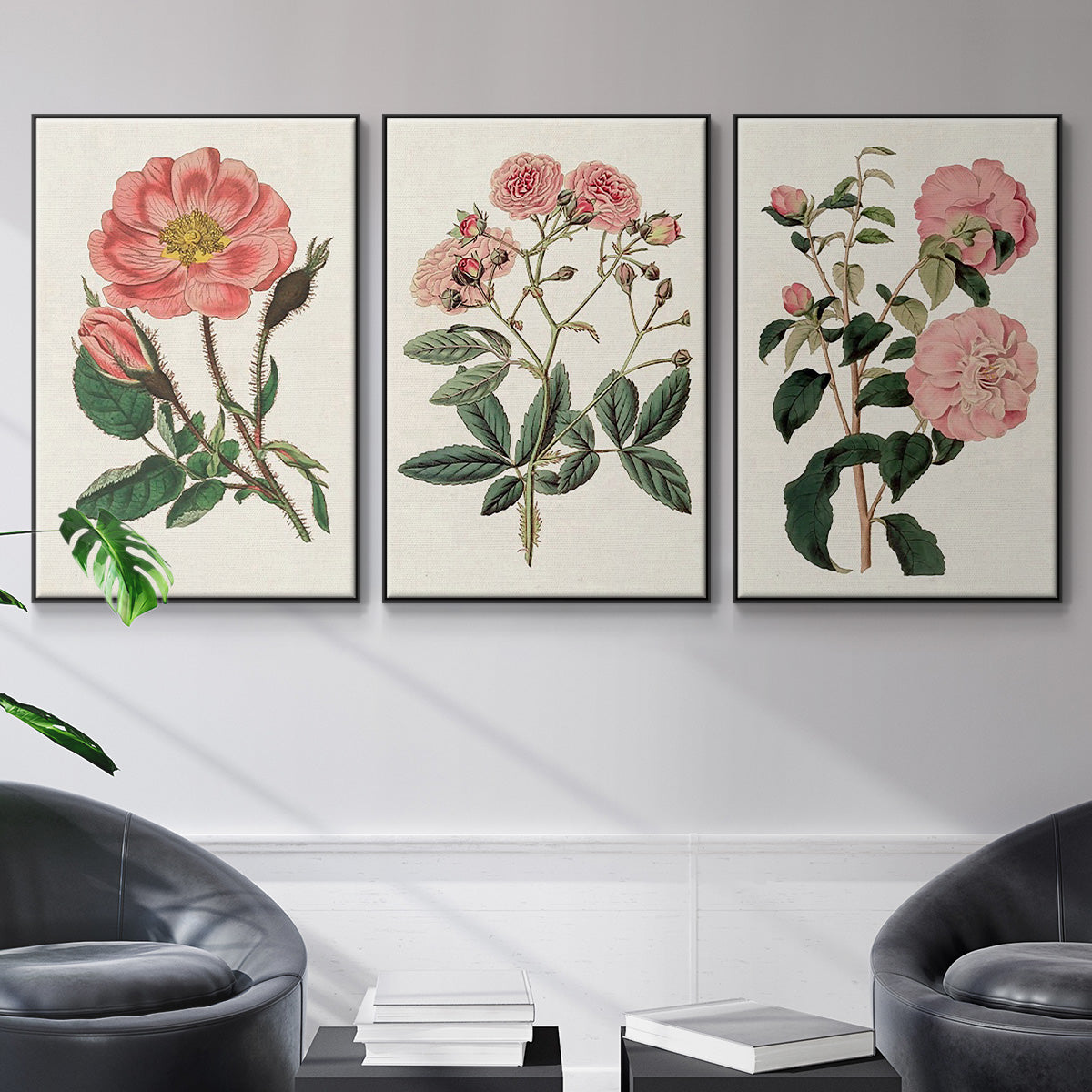 Pink Floral Mix IV - Floater Framed Canvas Set