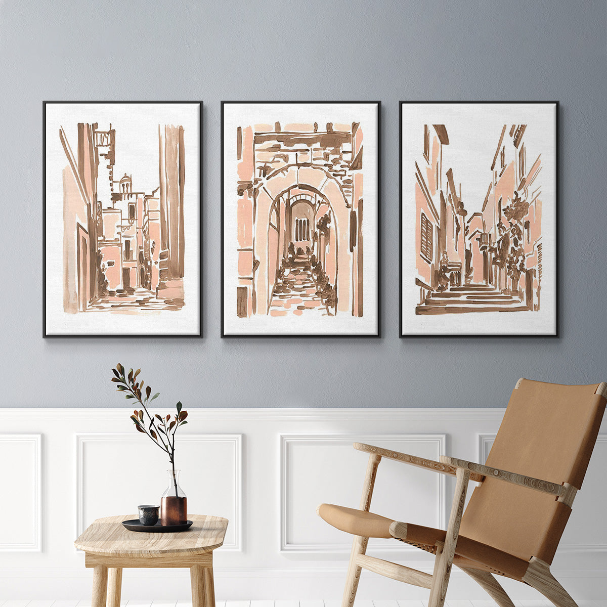 Blush Architecture Study I - Floater Framed Canvas Set