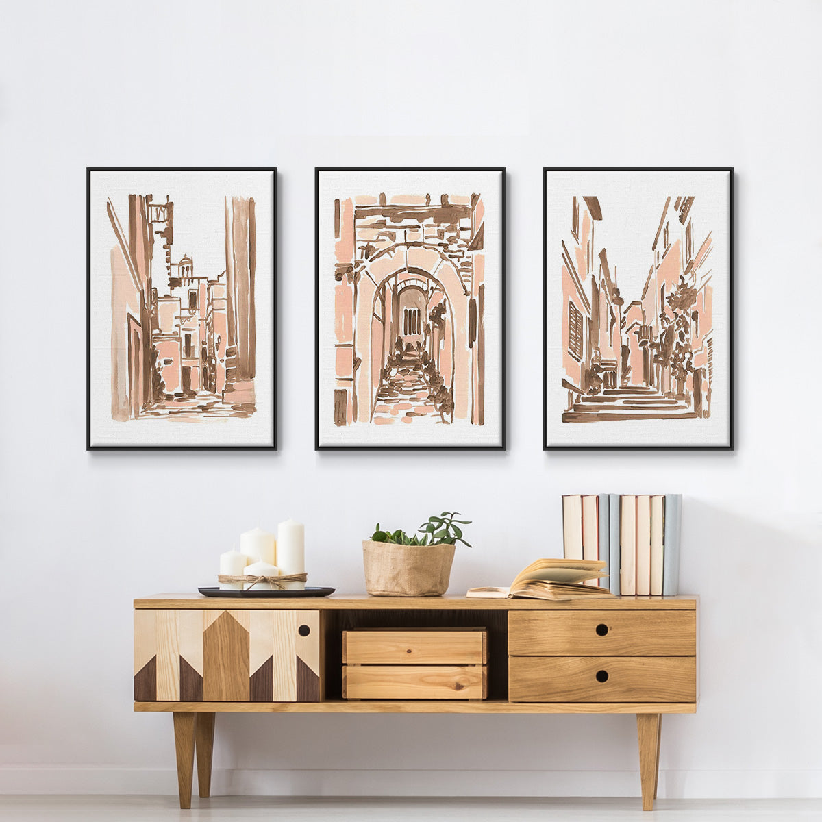 Blush Architecture Study I - Floater Framed Canvas Set