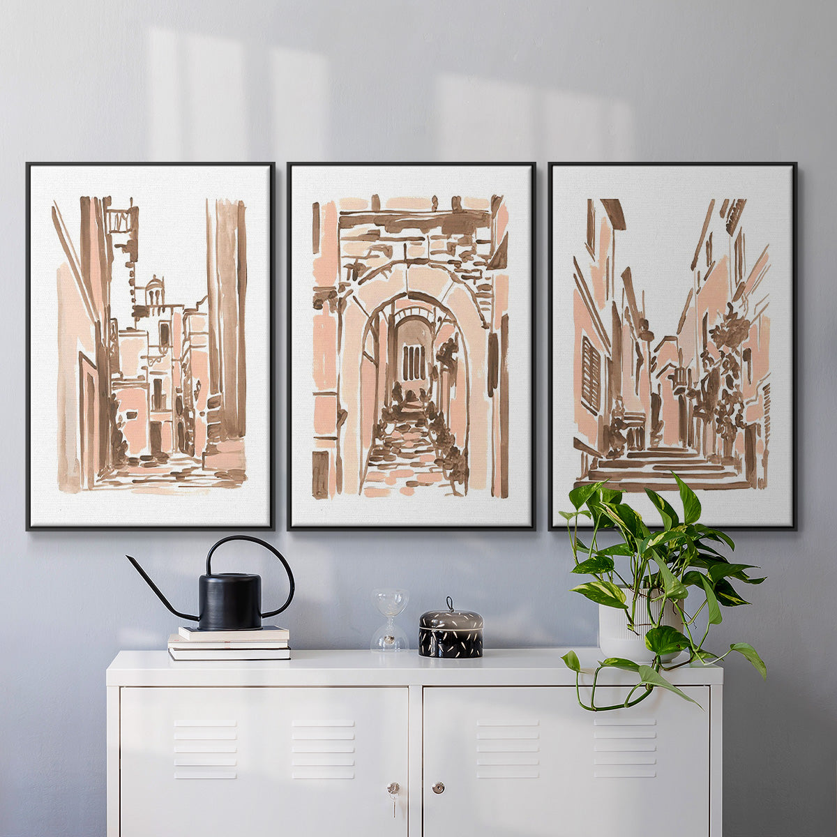 Blush Architecture Study I - Floater Framed Canvas Set