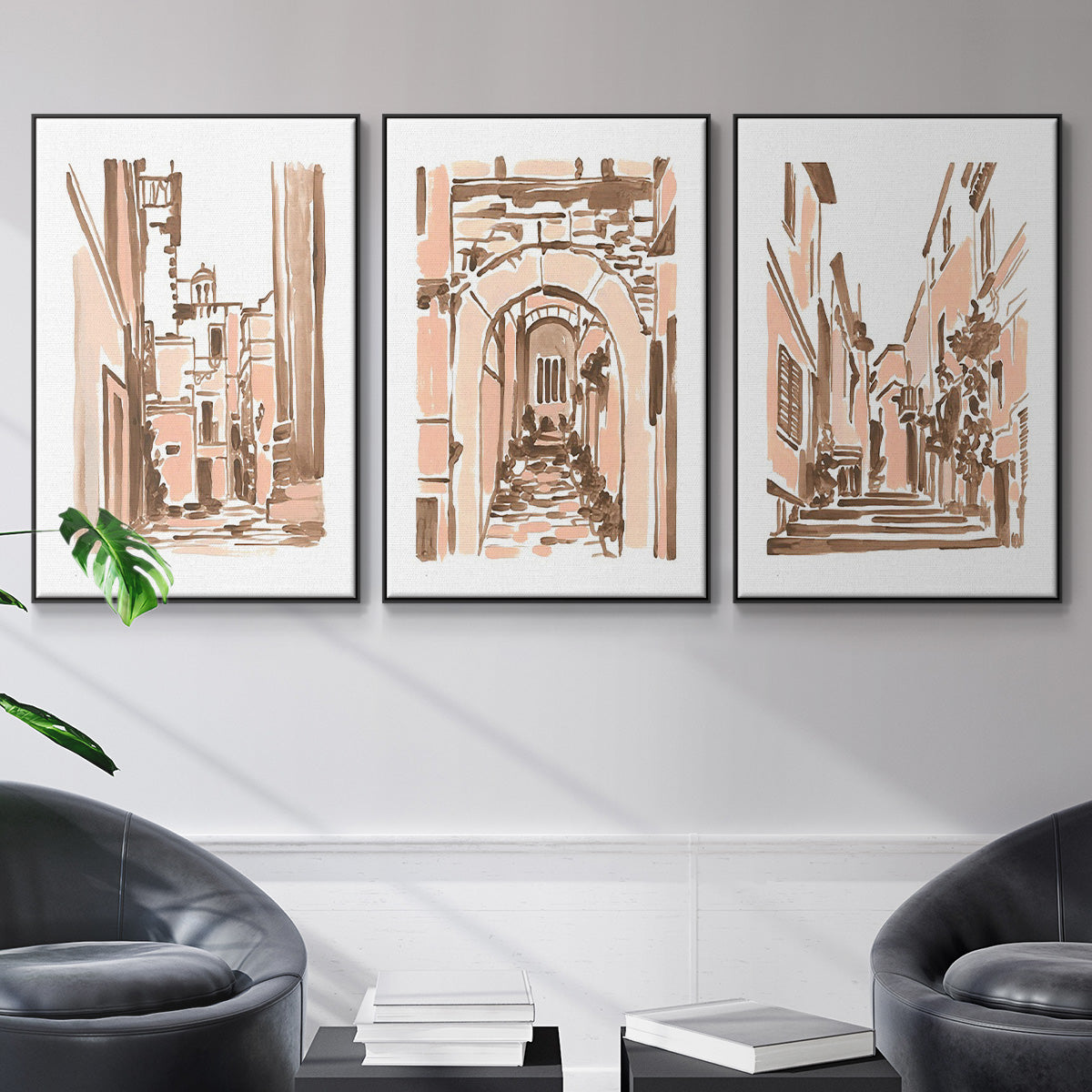 Blush Architecture Study I - Floater Framed Canvas Set