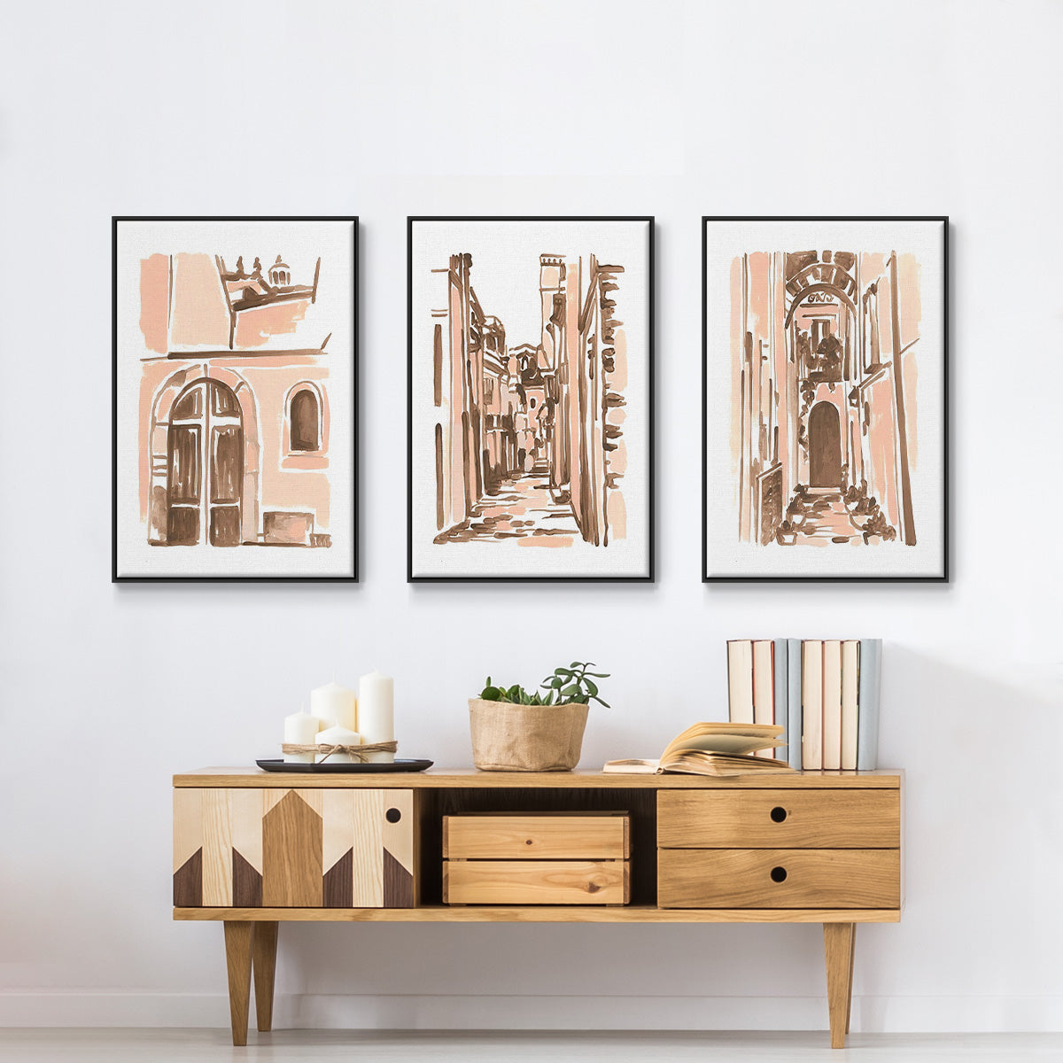Blush Architecture Study IV - Floater Framed Canvas Set