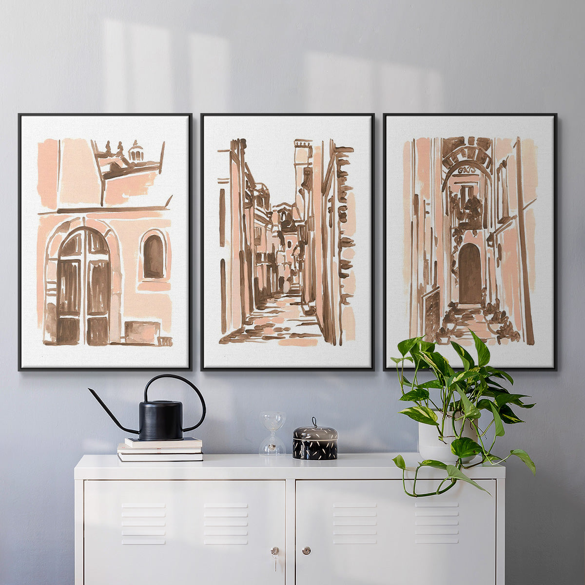 Blush Architecture Study IV - Floater Framed Canvas Set