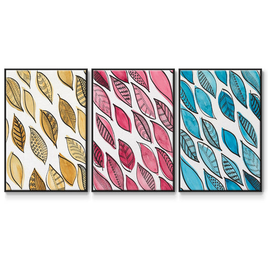 Patterned Leaf Shapes I - Floater Framed Canvas Set