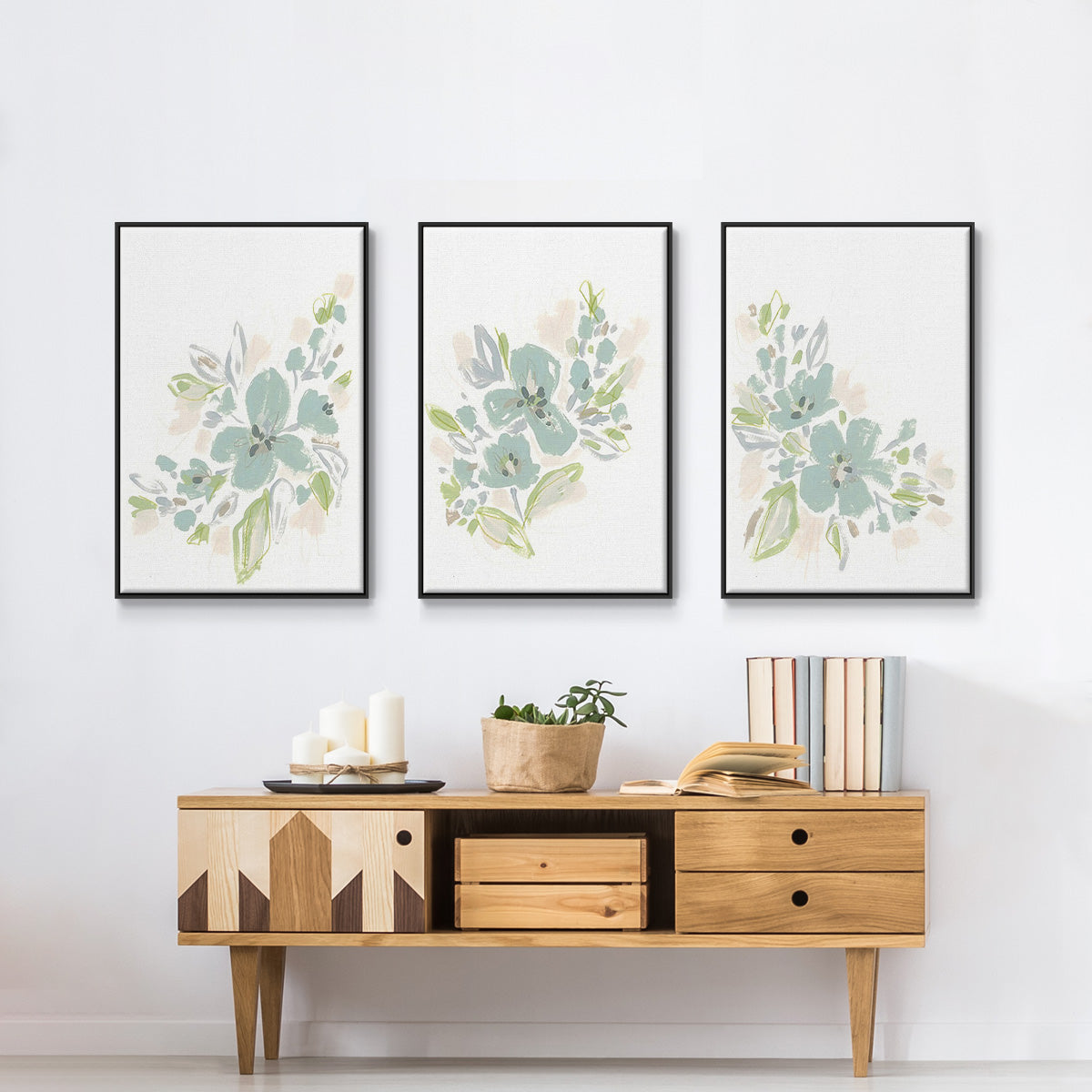 Seafoam Petals I - Floater Framed Canvas Set