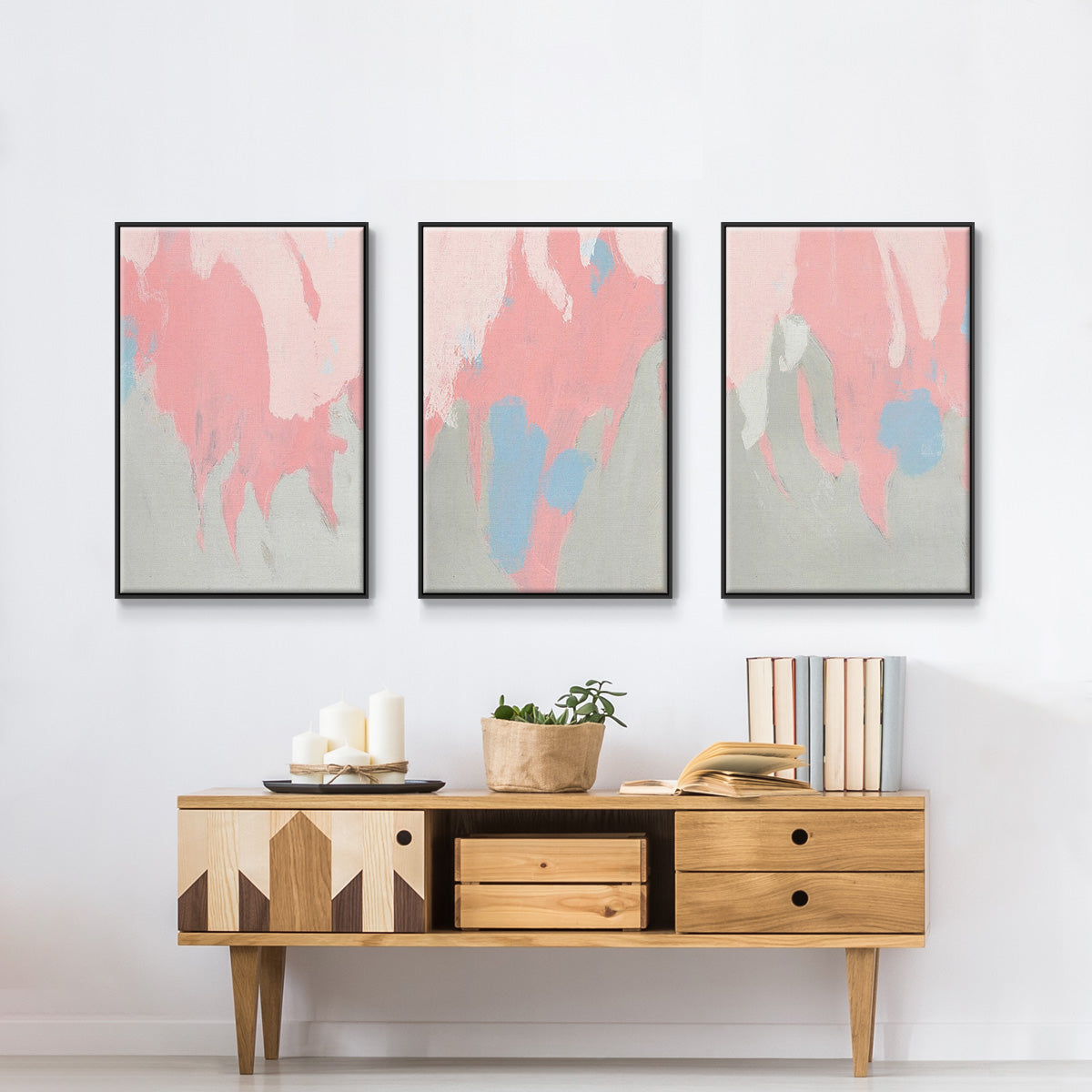 Blushing Abstract I - Floater Framed Canvas Set