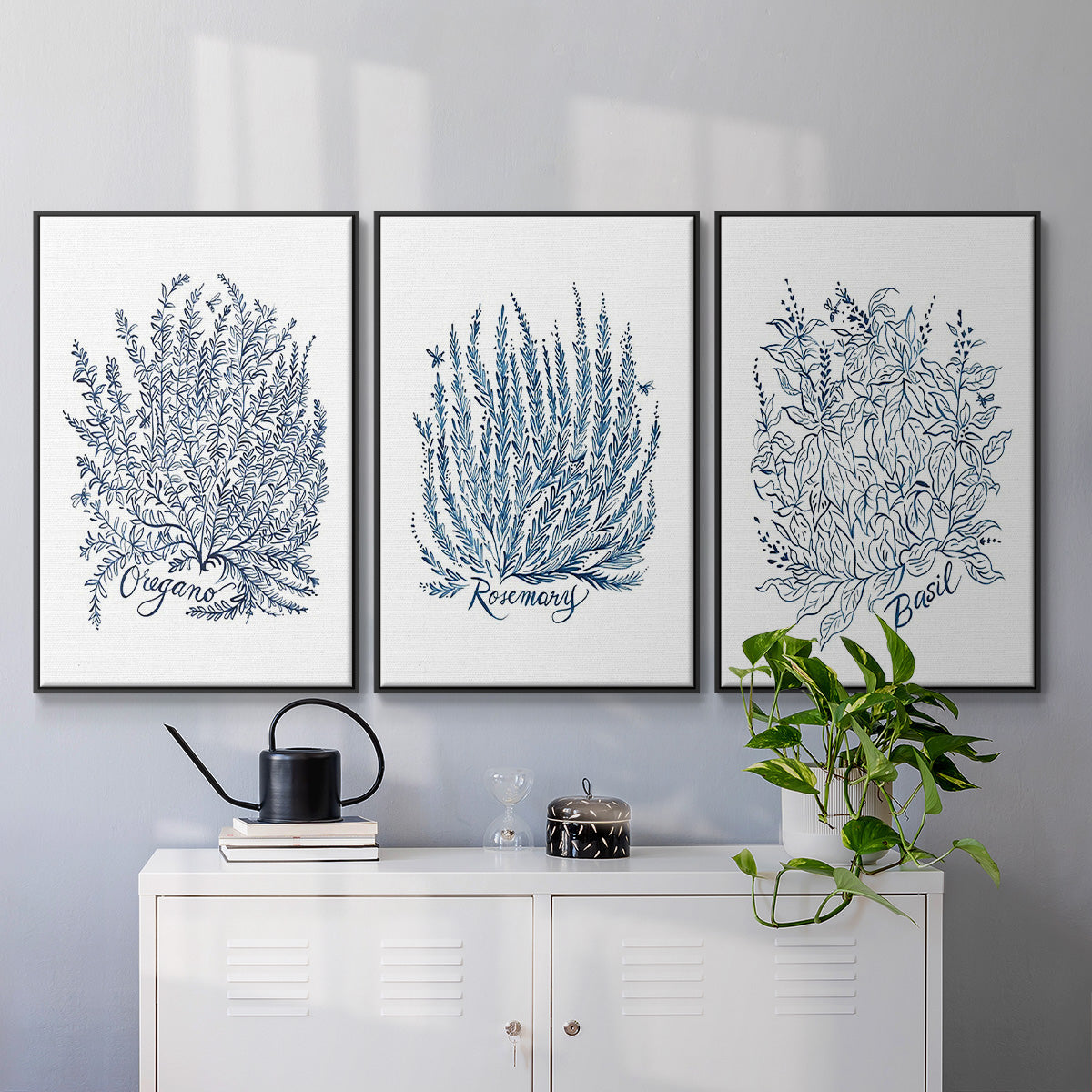 Summer Herb Garden Sketches I - Floater Framed Canvas Set