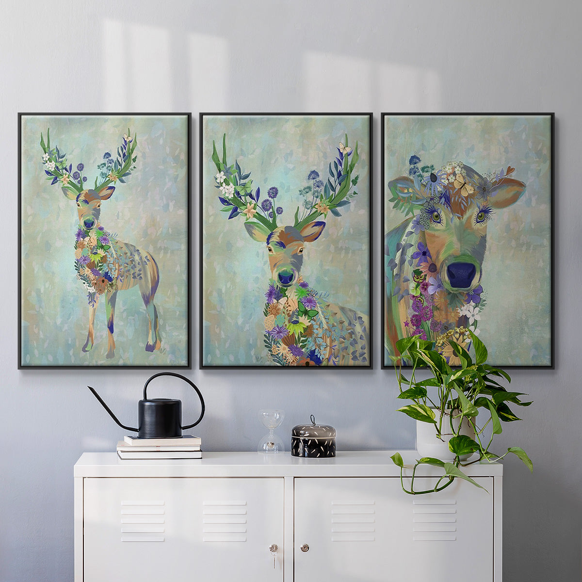 Fantastic Florals Cow - Floater Framed Canvas Set