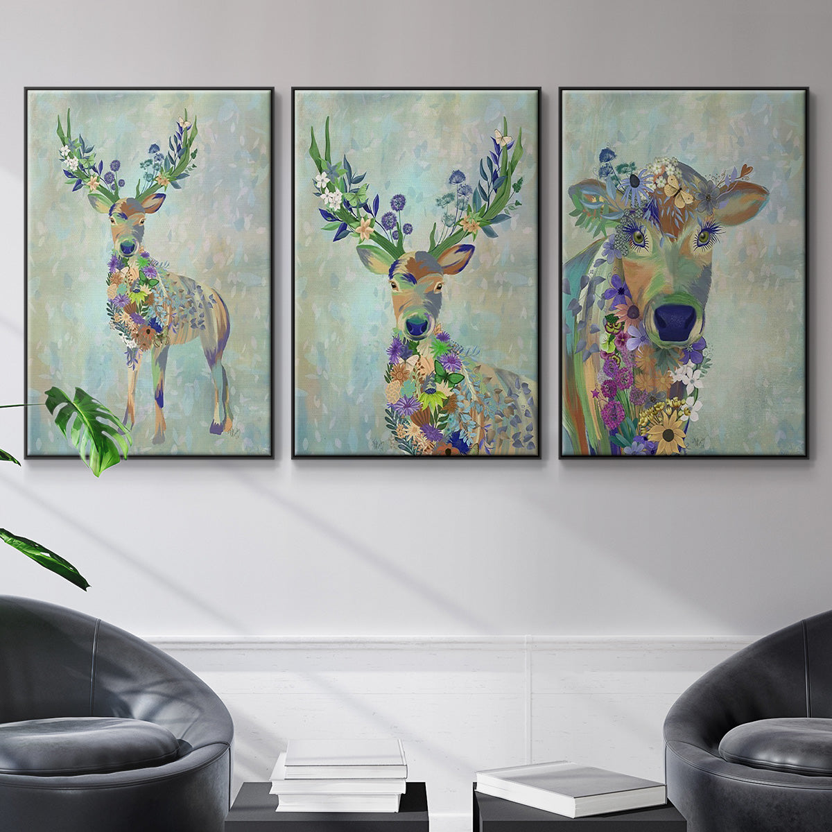 Fantastic Florals Cow - Floater Framed Canvas Set