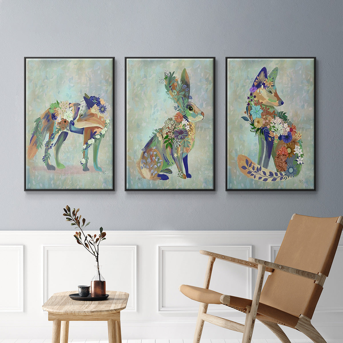 Fantastic Florals Fox, Sitting - Floater Framed Canvas Set