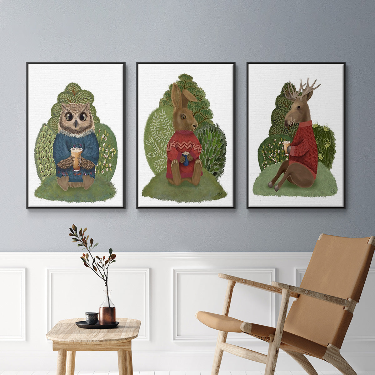 Latte Moose in Sweater - Floater Framed Canvas Set