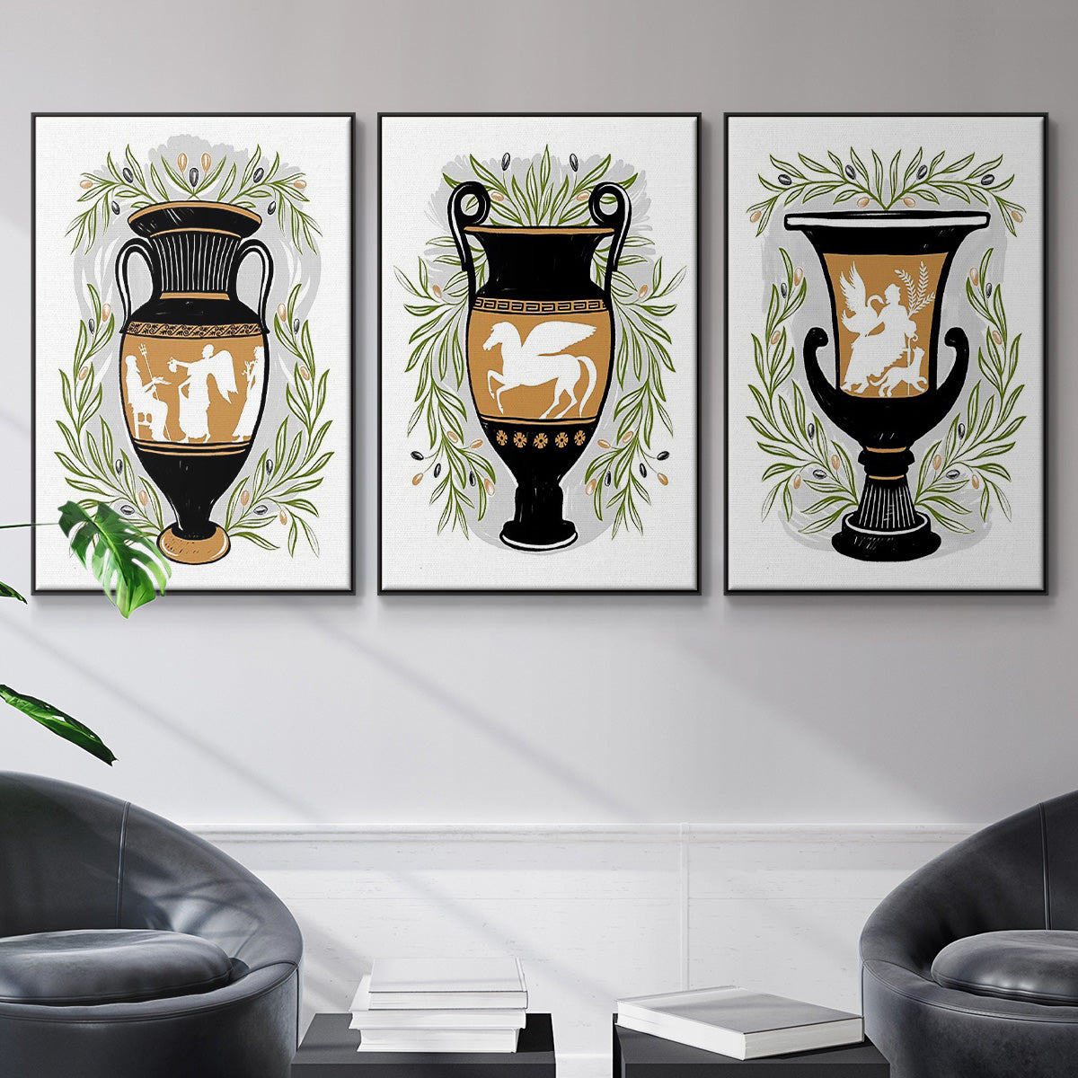 Greek Vases I - Floater Framed Canvas Set